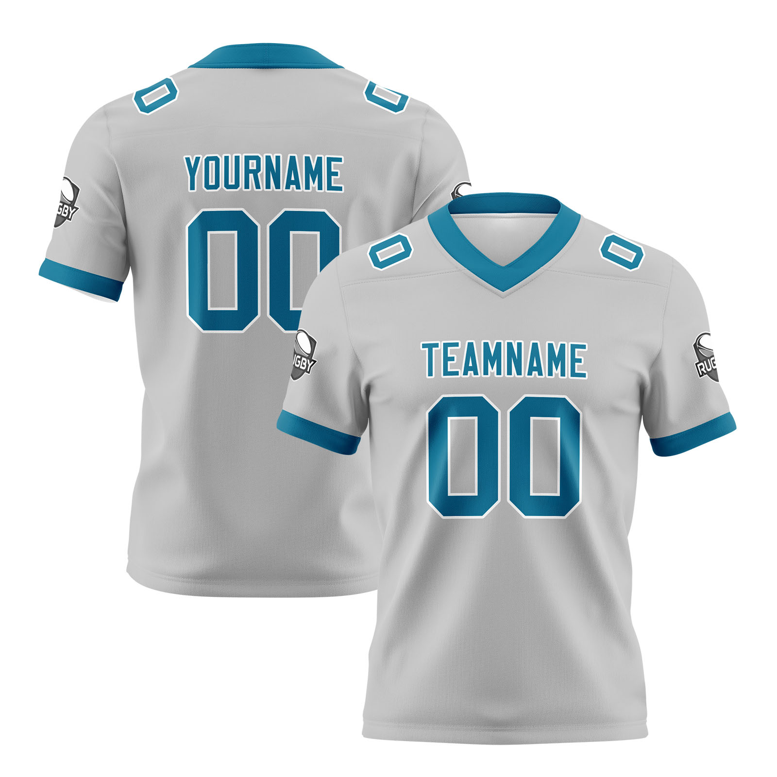 Custom Grey Blue Football Jersey Personalized Football Shirts for Men Printed Team Name Number Logo
