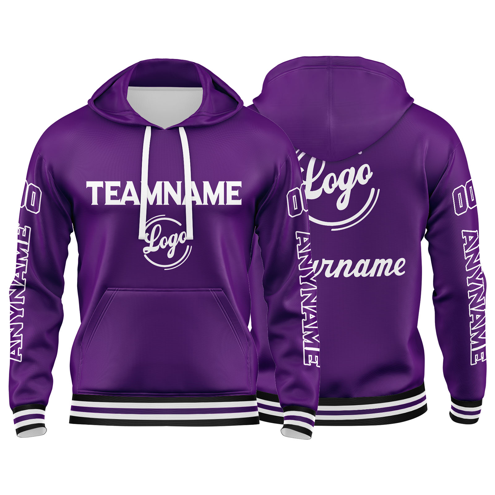 Custom Purple Hoodie Personalized Mens Pullover Hoodie Printed Team Name Number Logo for Women