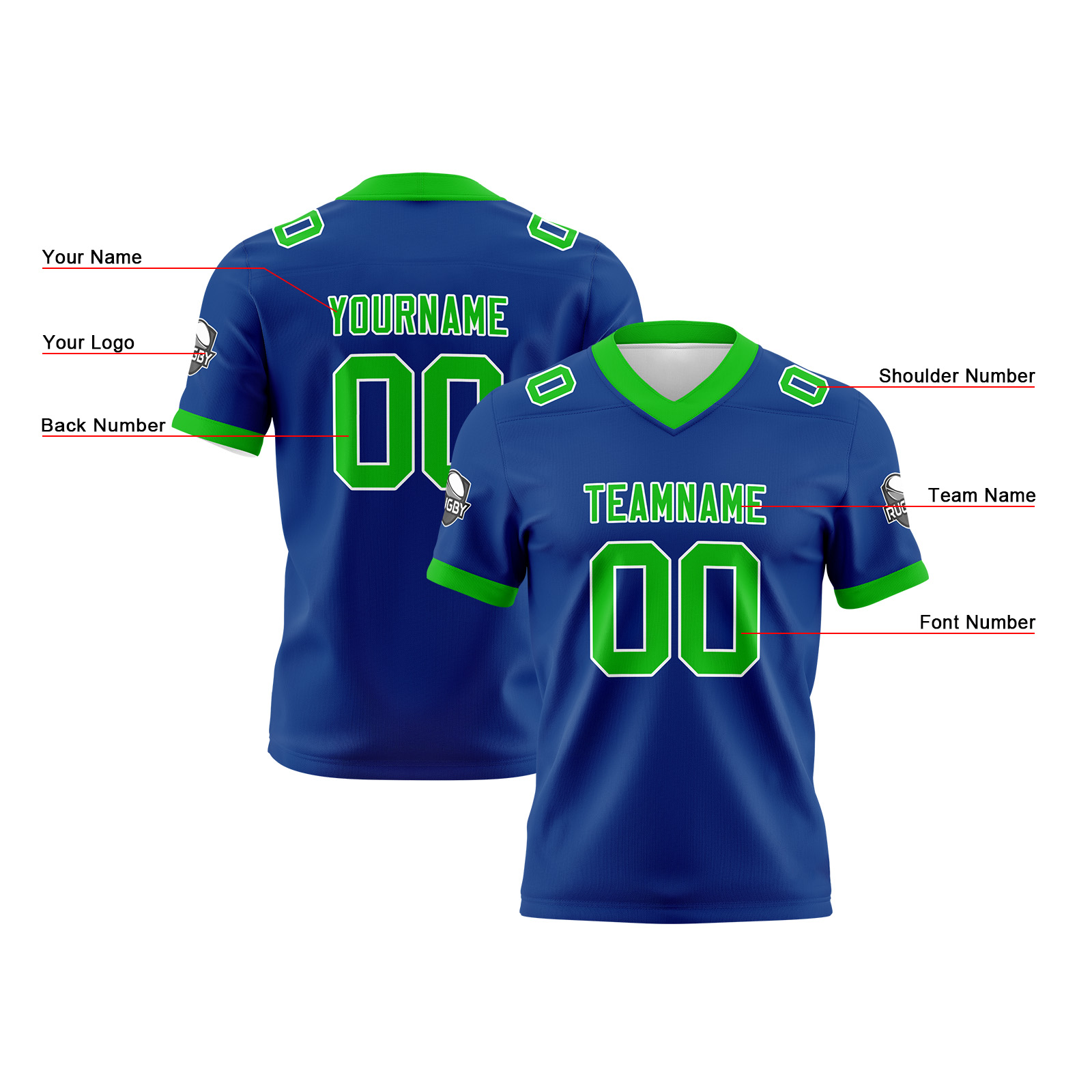 Custom Blue Green Football Jersey Personalized Football Shirts for Men Printed Team Name Number Logo