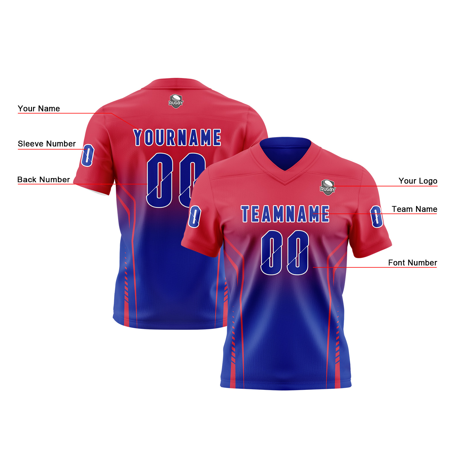 Custom Red Blue Reversible Football Jersey Personalized Gradient Football Shirts for Men Printed Team Name Number Logo