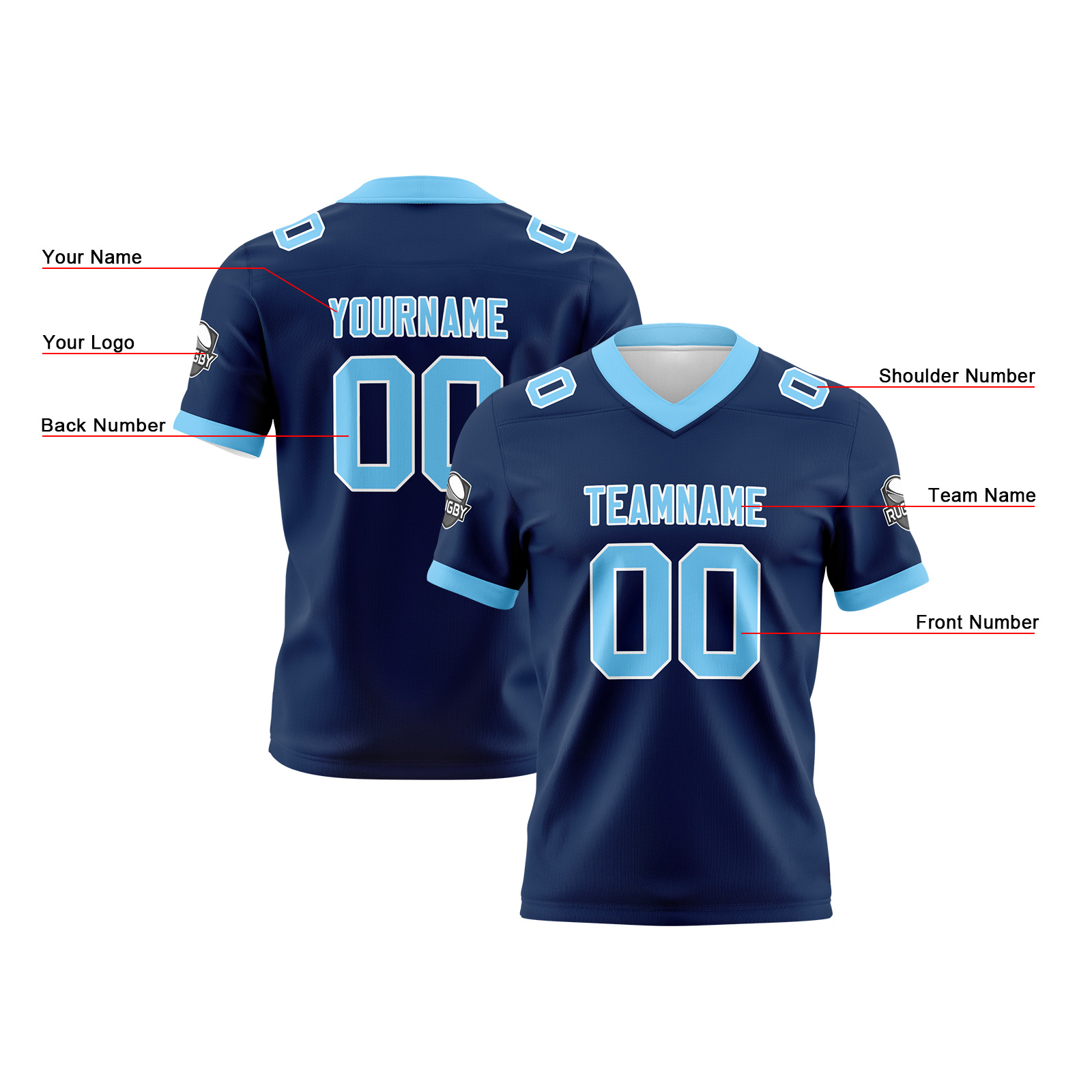 Custom Navy Blue Football Jersey Personalized Football Shirts for Men Printed Team Name Number Logo