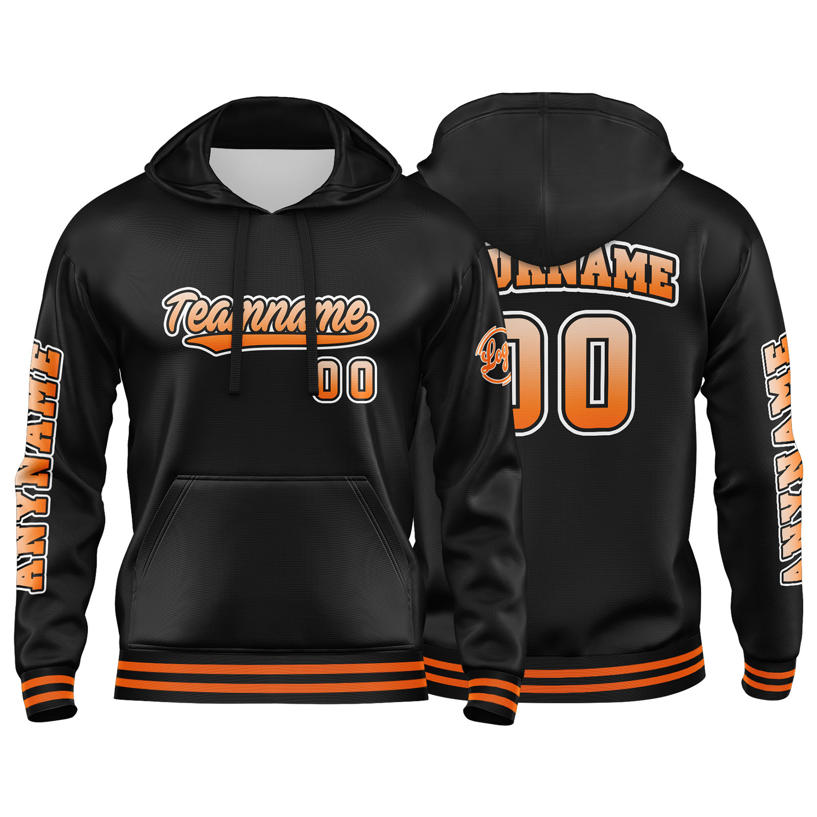 Custom Orange Black Hoodie Personalized Mens Pullover Hoodie Printed Team Name Number Logo for Women