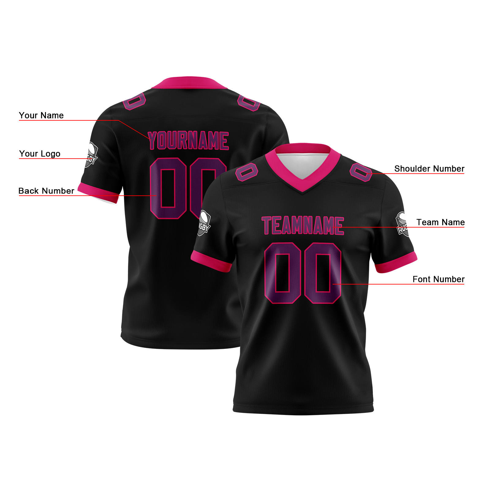 Custom Black Pink Football Jersey Personalized Football Shirts for Men Printed Team Name Number Logo