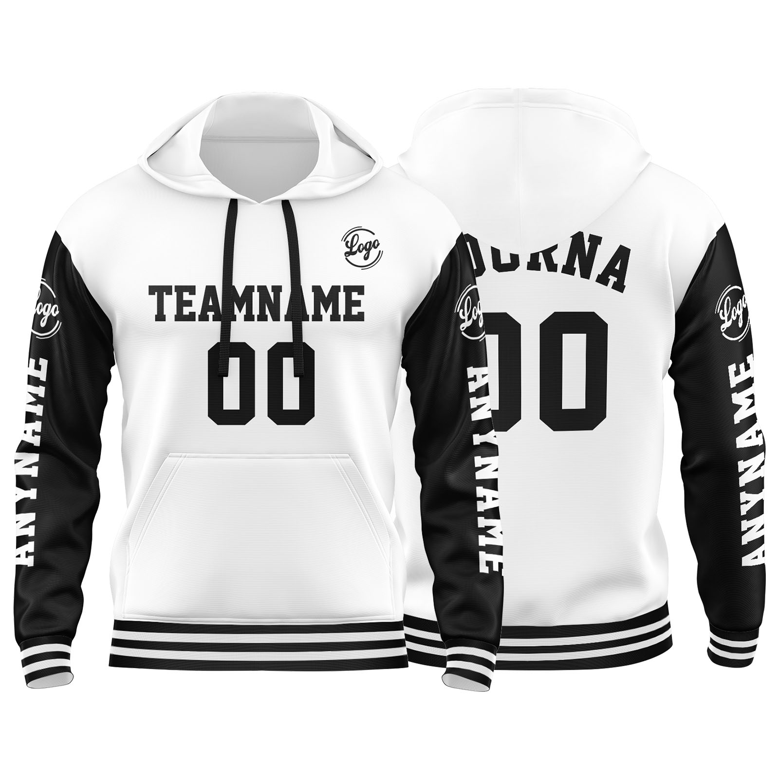Custom White Black Hoodie Personalized Mens Pullover Hoodie Printed Team Name Number Logo for Women