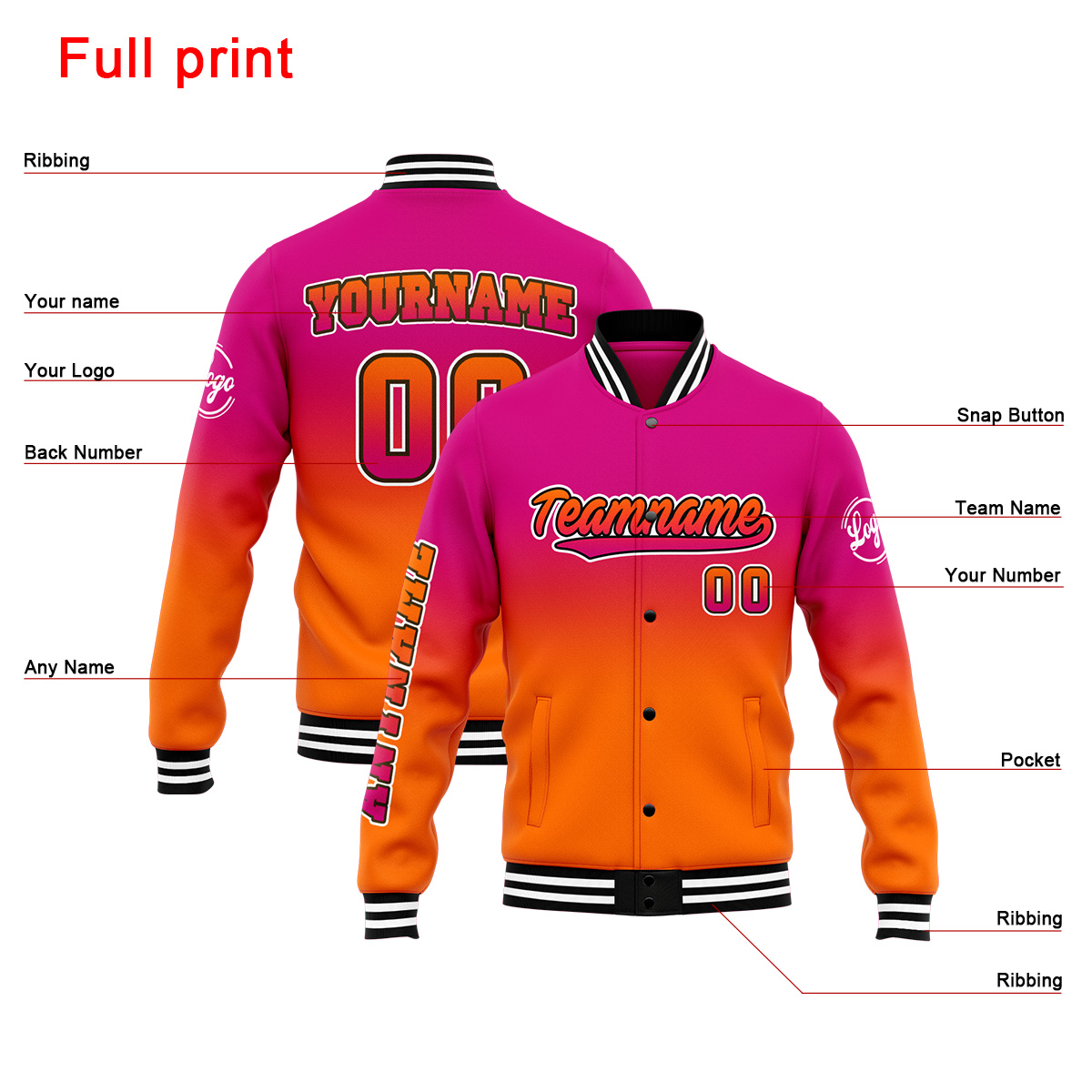 Custom Rose&Orange Varsity Jacket for Men Women and Youth with Personalized Letterman Jacket 