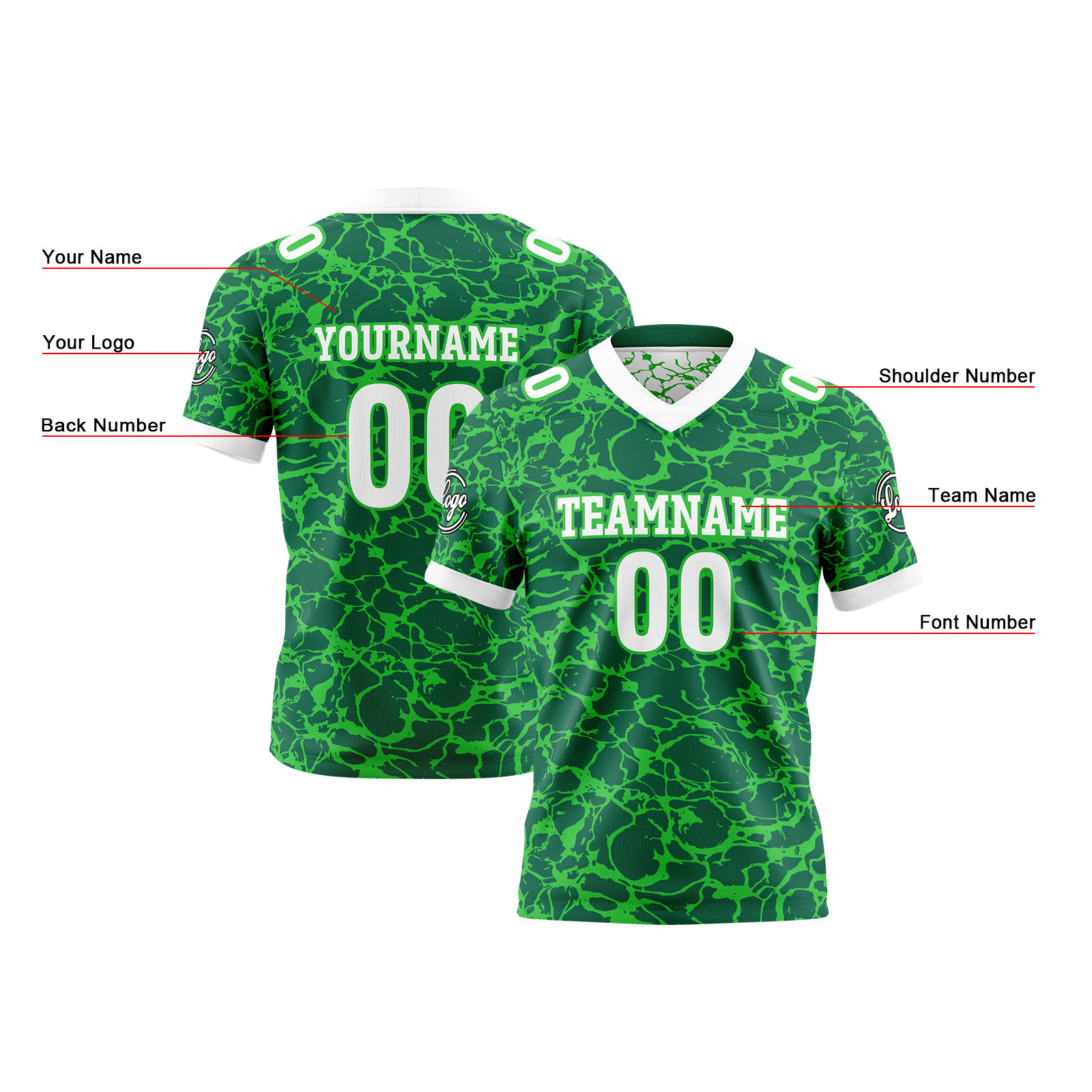Custom White Green Reversible Football Jersey Personalized Gradient Football Shirts for Men Printed Team Name Number Logo
