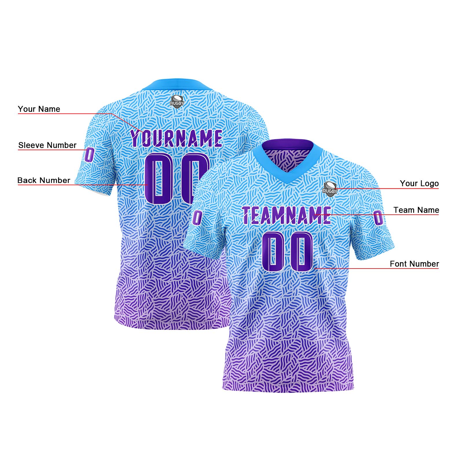Custom Blue Purple Reversible Football Jersey Personalized Gradient Football Shirts for Men Printed Team Name Number Logo