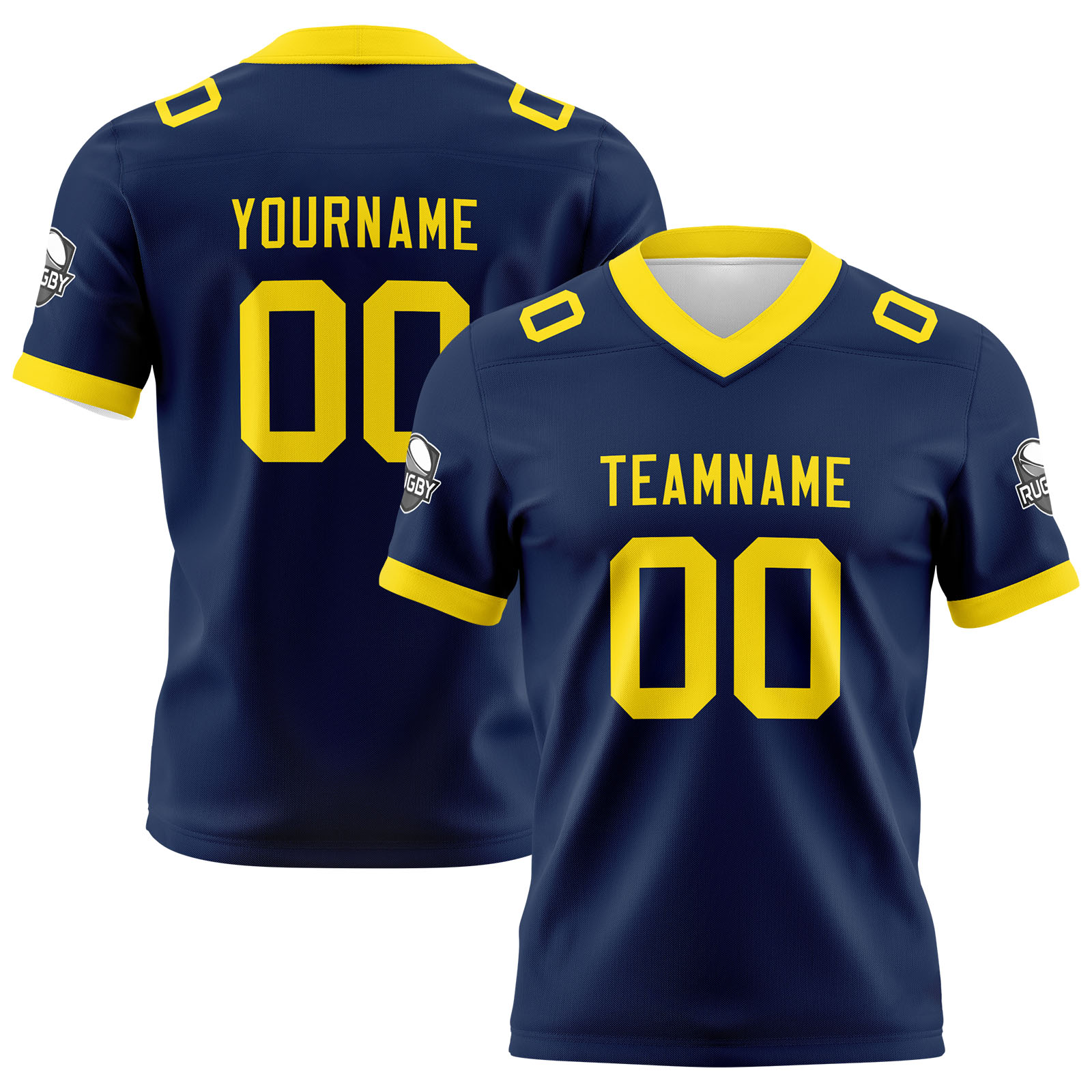 Custom Navy Yellow Football Jersey Personalized Football Shirts for Men Printed Team Name Number Logo