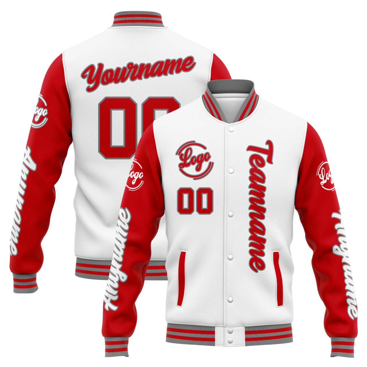 Custom White Red Varsity Jacket for Men Women and Youth with Personalized Letterman Jacket 