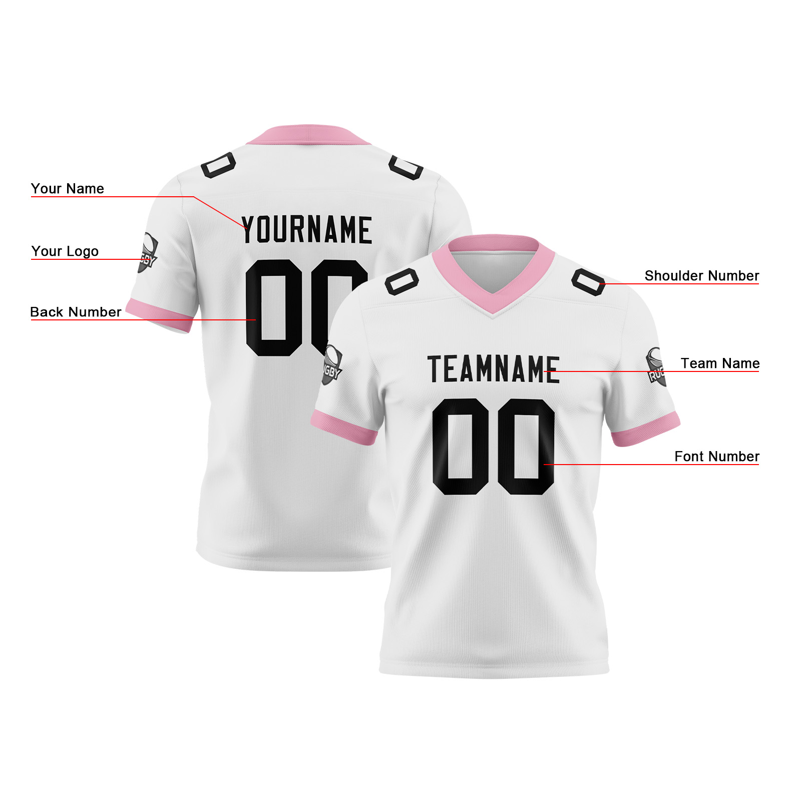 Custom White Pink Football Jersey Personalized Football Shirts for Men Printed Team Name Number Logo