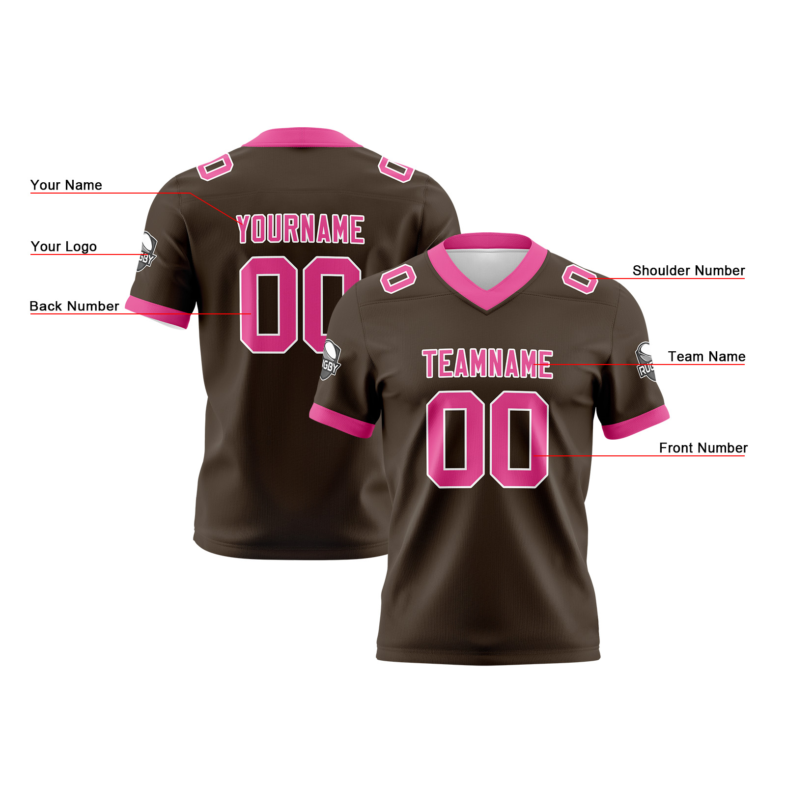 Custom Brown Pink Football Jersey Personalized Football Shirts for Men Printed Team Name Number Logo