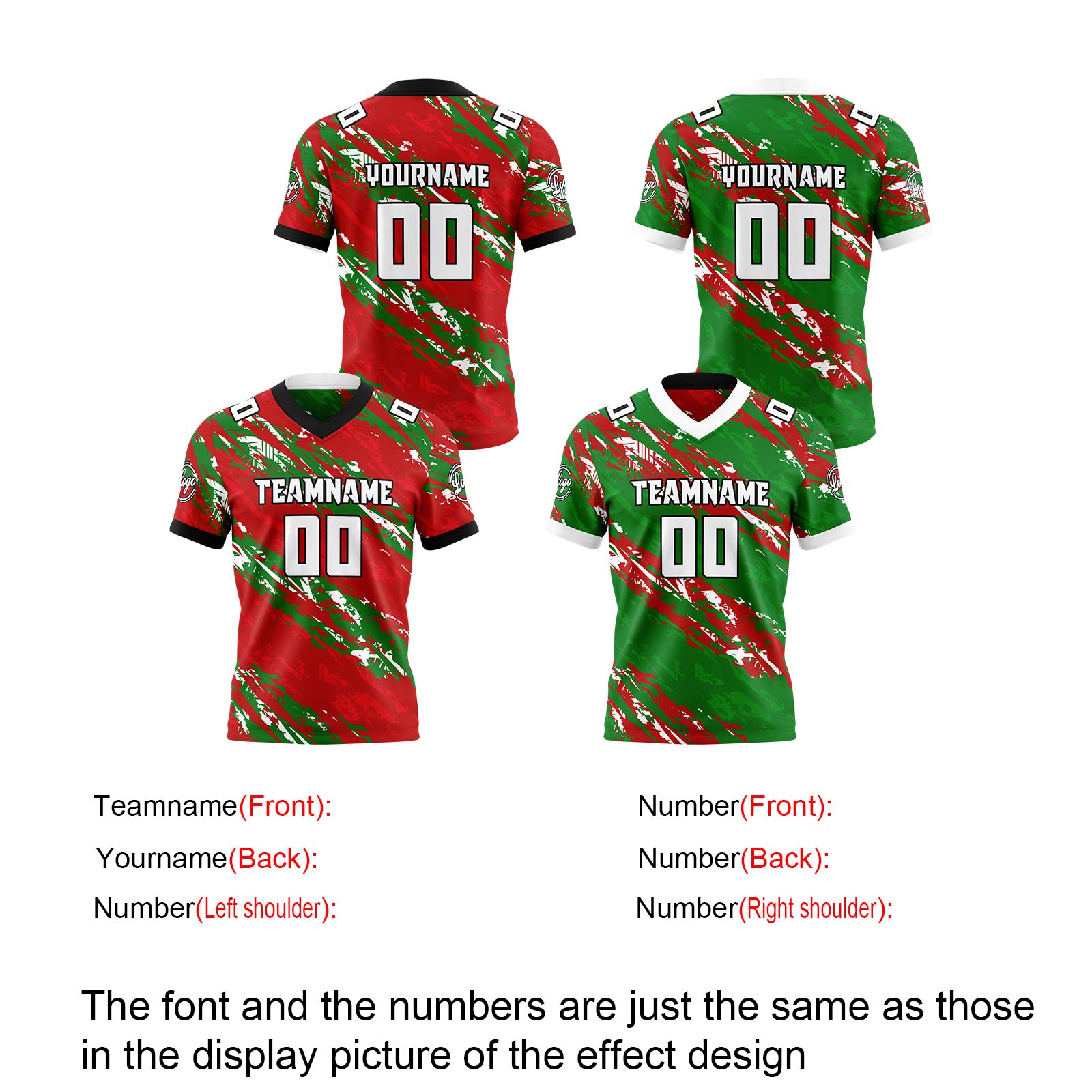 Custom Red  Green Reversible Football Jersey Personalized Gradient Football Shirts for Men Printed Team Name Number Logo