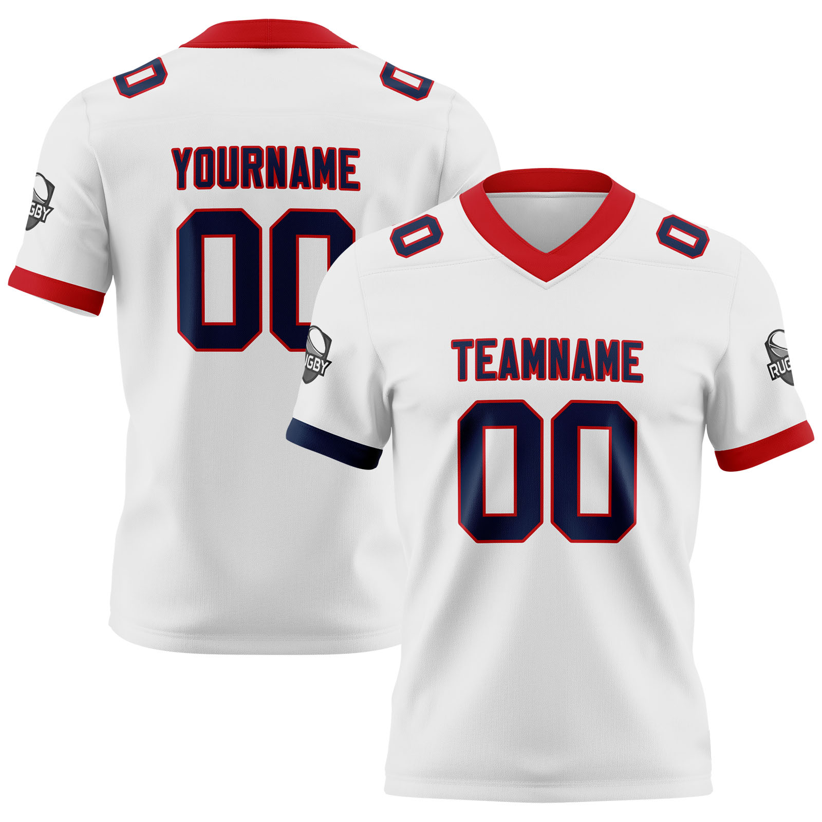 Custom White Navy Red Football Jersey Personalized Football Shirts for Men Printed Team Name Number Logo