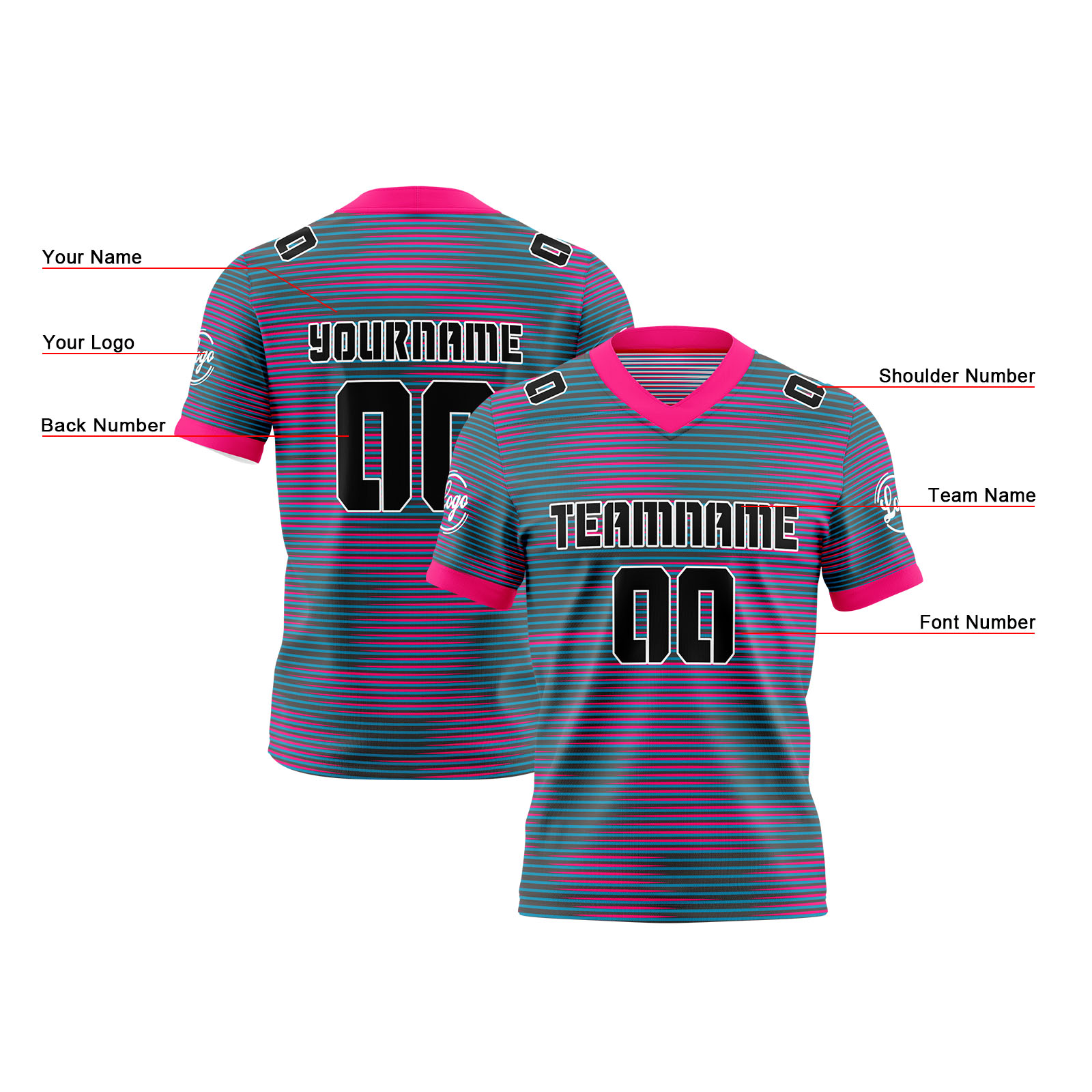 Custom Rose Red Gray Reversible Football Jersey Personalized Gradient Football Shirts for Men Printed Team Name Number Logo