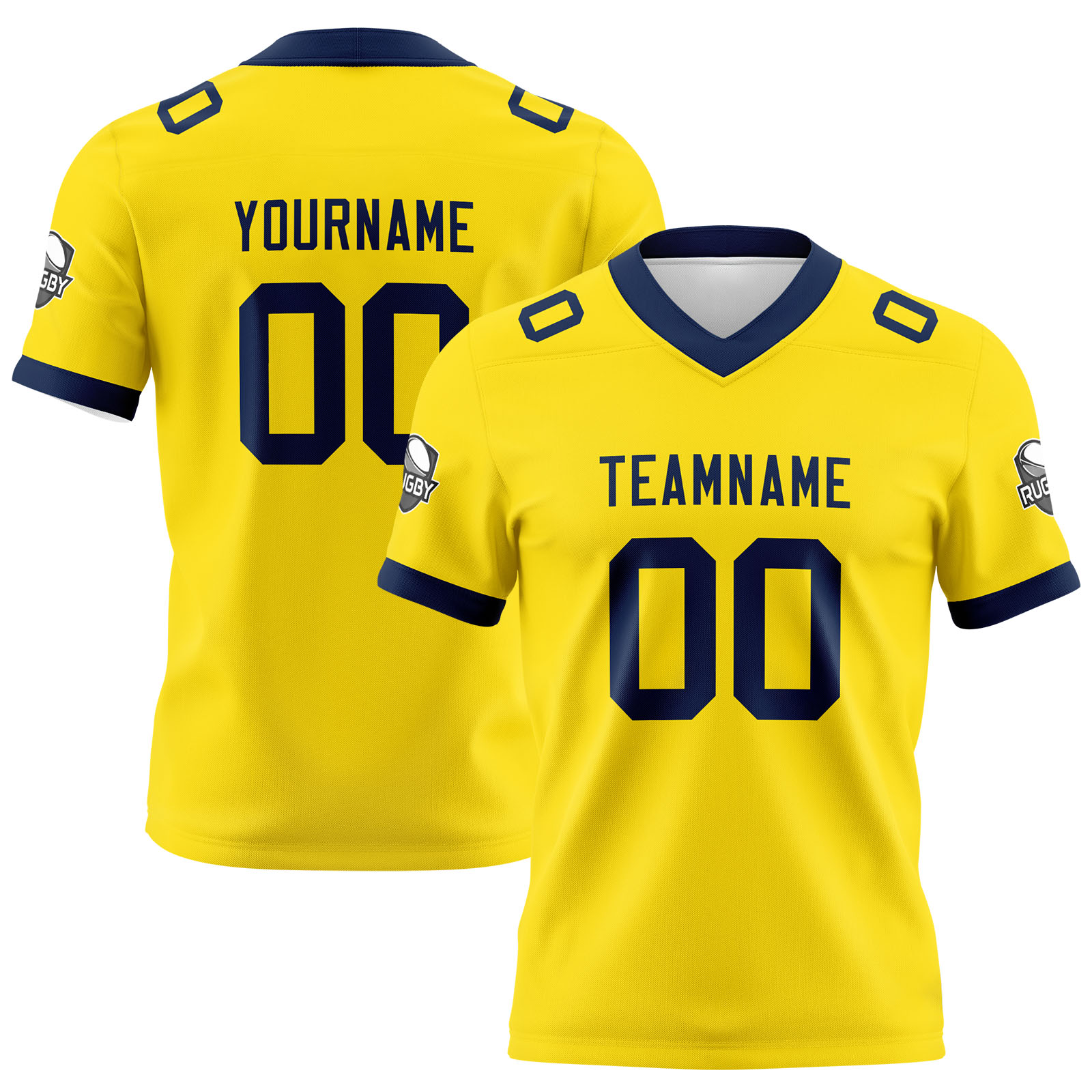 Custom Yellow Navy Football Jersey Personalized Football Shirts for Men Printed Team Name Number Logo