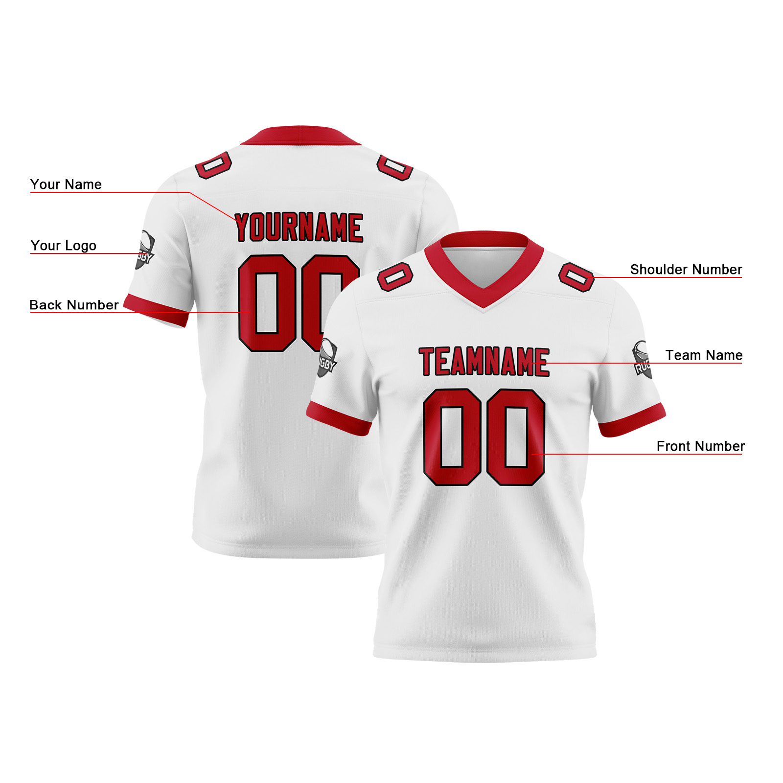 Custom White Red Football Jersey Personalized Football Shirts for Men Printed Team Name Number Logo