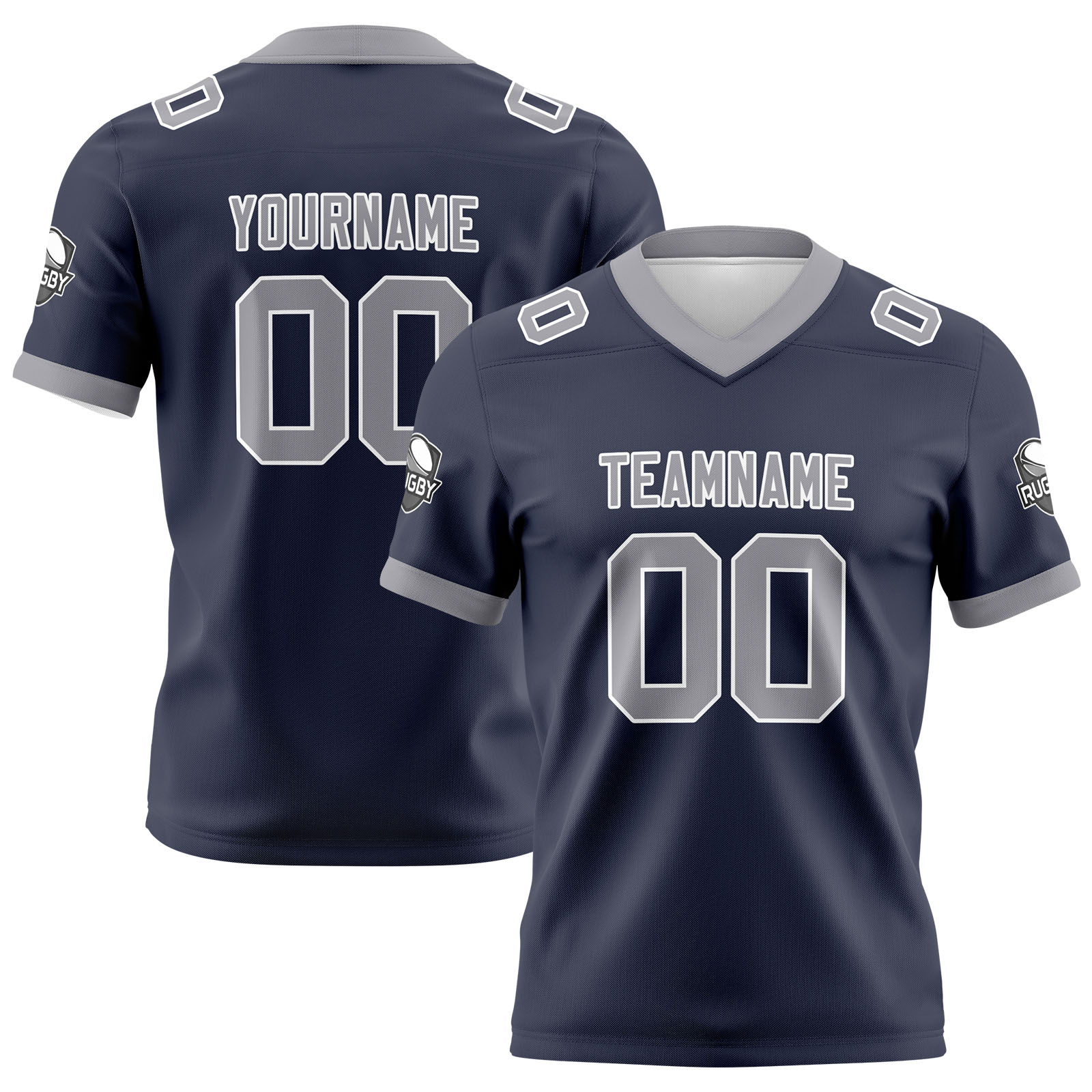 Custom Navy Gray Football Jersey Personalized Football Shirts for Men Printed Team Name Number Logo