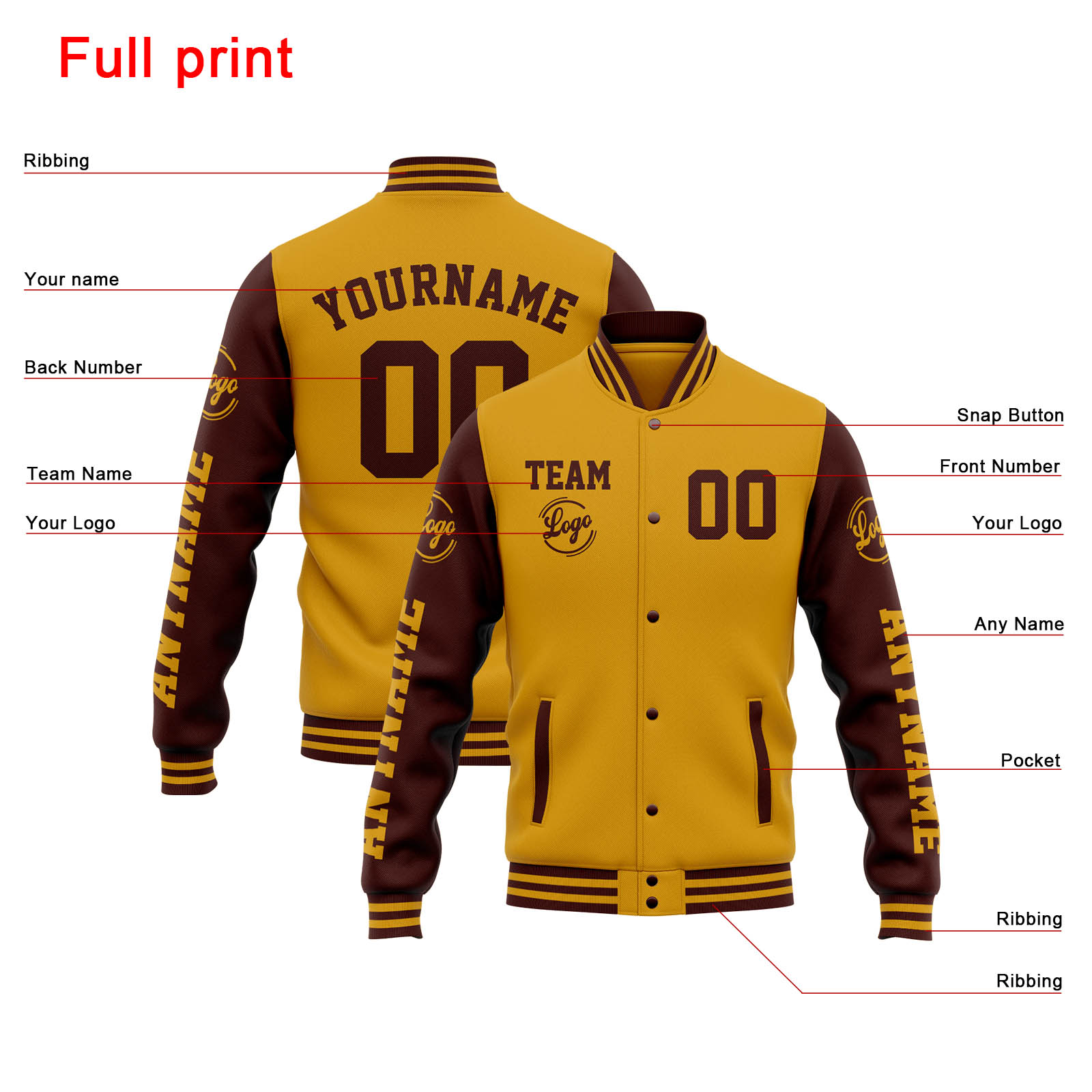 Custom Gold Burgundy Varsity Jacket for Men Women and Youth with Personalized Letterman Jacket 