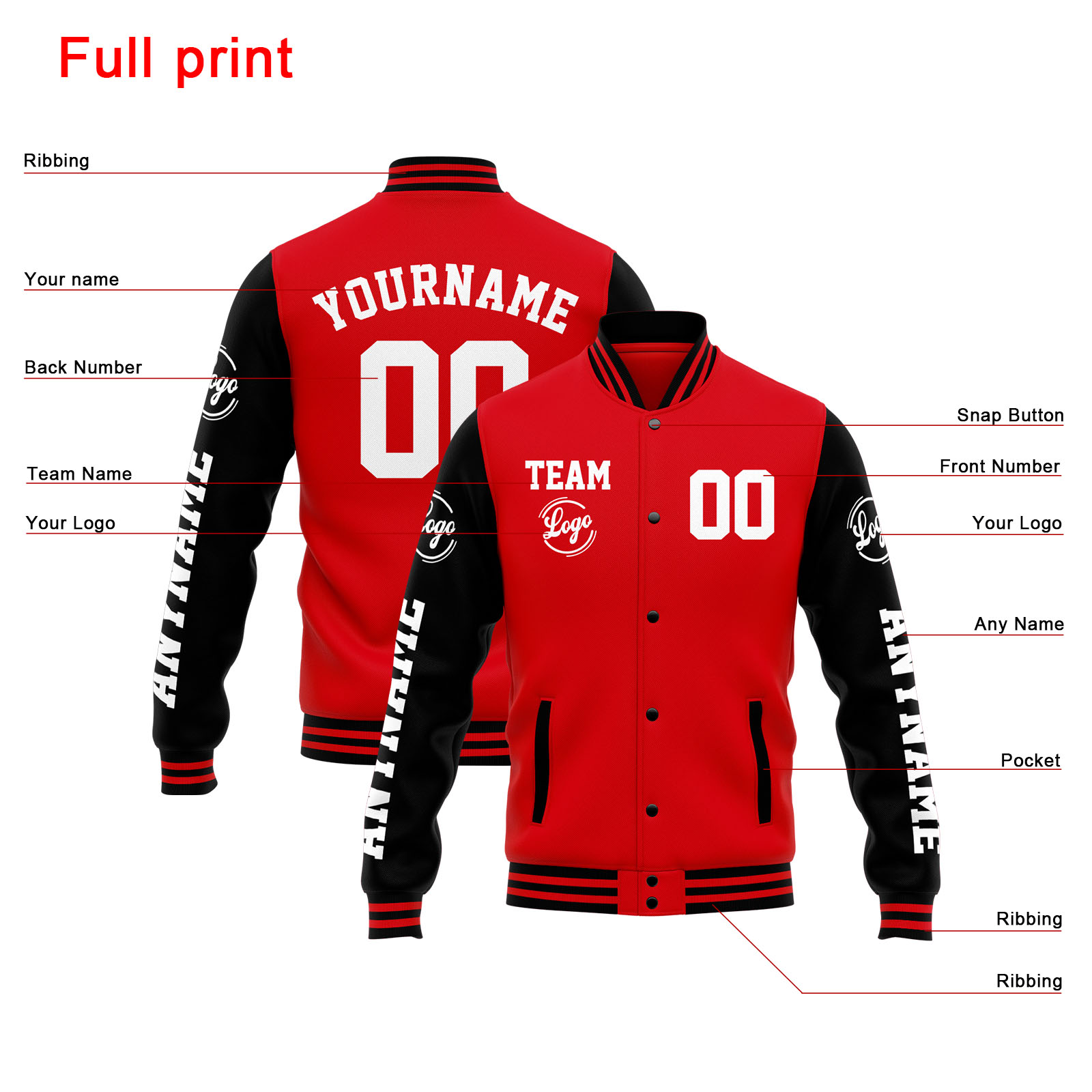 Custom Red Black Varsity Jacket for Men Women and Youth with Personalized Letterman Jacket 