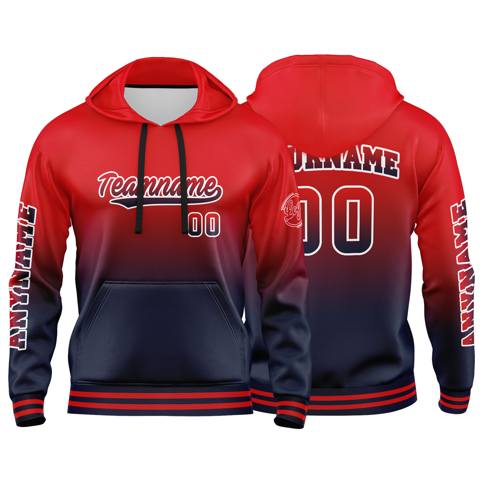 Custom Navy Red Hoodie Personalized Mens Pullover Hoodie Printed Team Name Number Logo for Women