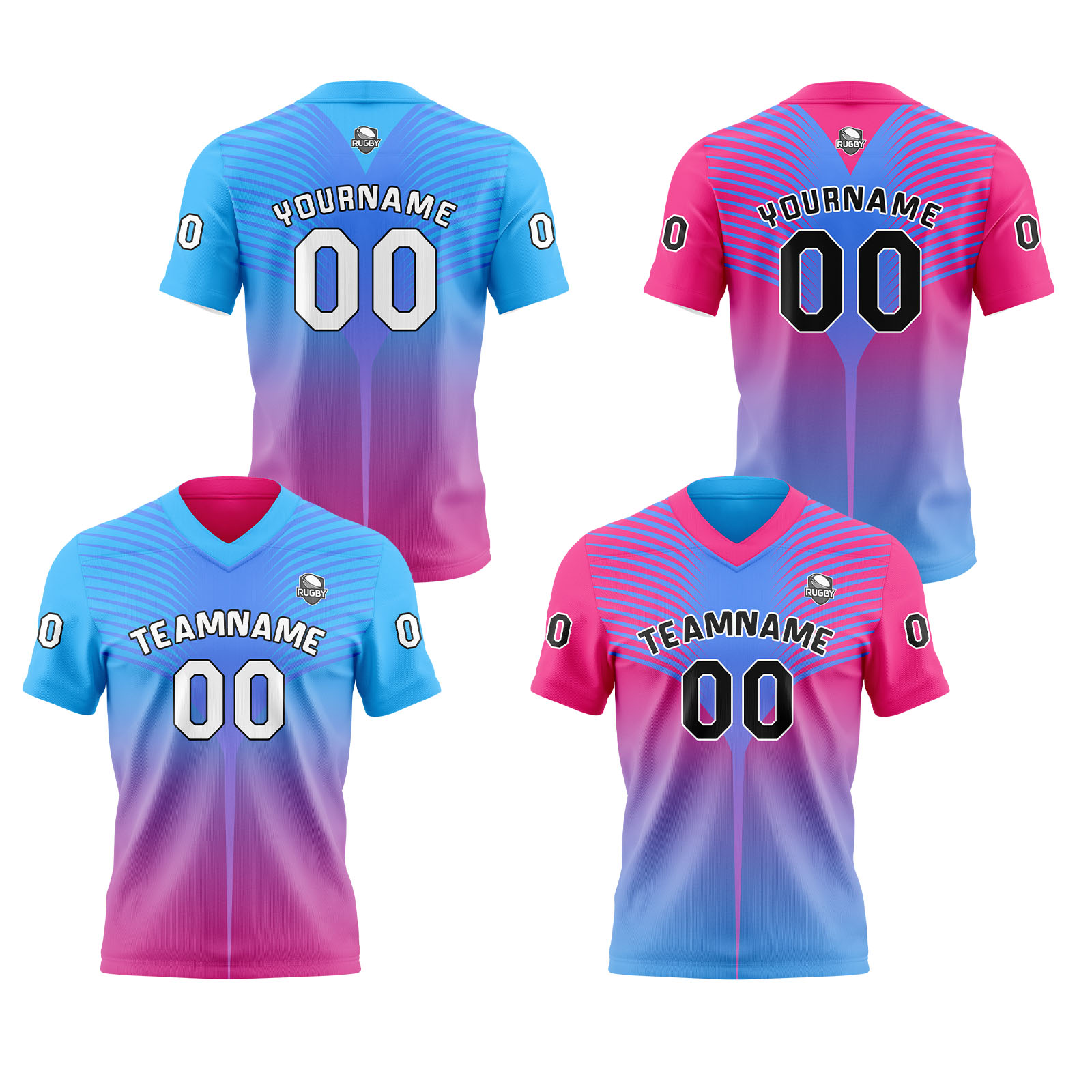 Custom Blue Pink Reversible Football Jersey Personalized Gradient Football Shirts for Men Printed Team Name Number Logo