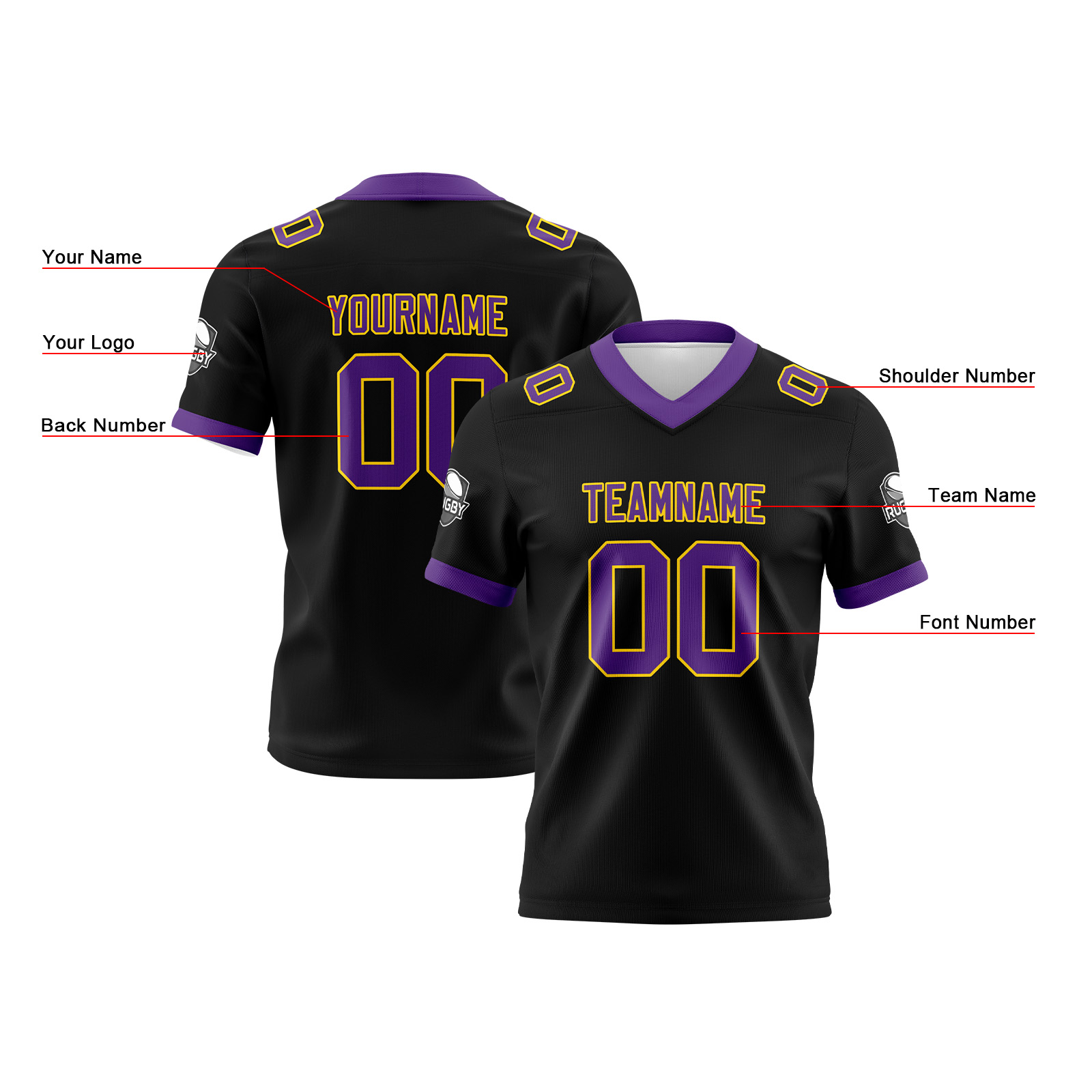 Custom Black Purple Football Jersey Personalized Football Shirts for Men Printed Team Name Number Logo