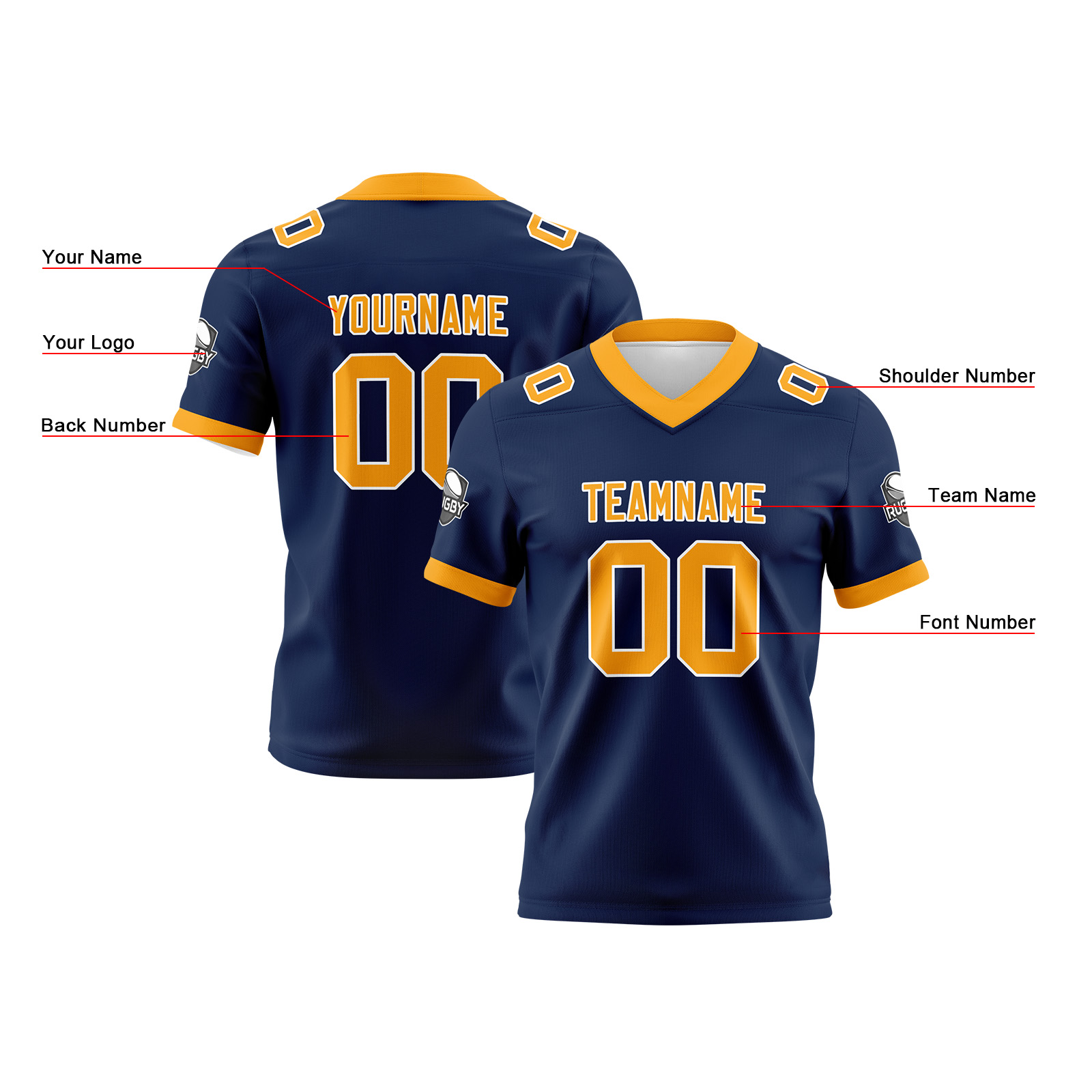 Custom Blue Yellow Football Jersey Personalized Football Shirts for Men Printed Team Name Number Logo