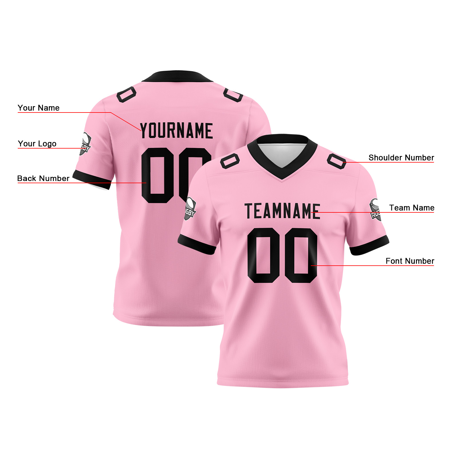 Custom Pink Black Football Jersey Personalized Football Shirts for Men Printed Team Name Number Logo