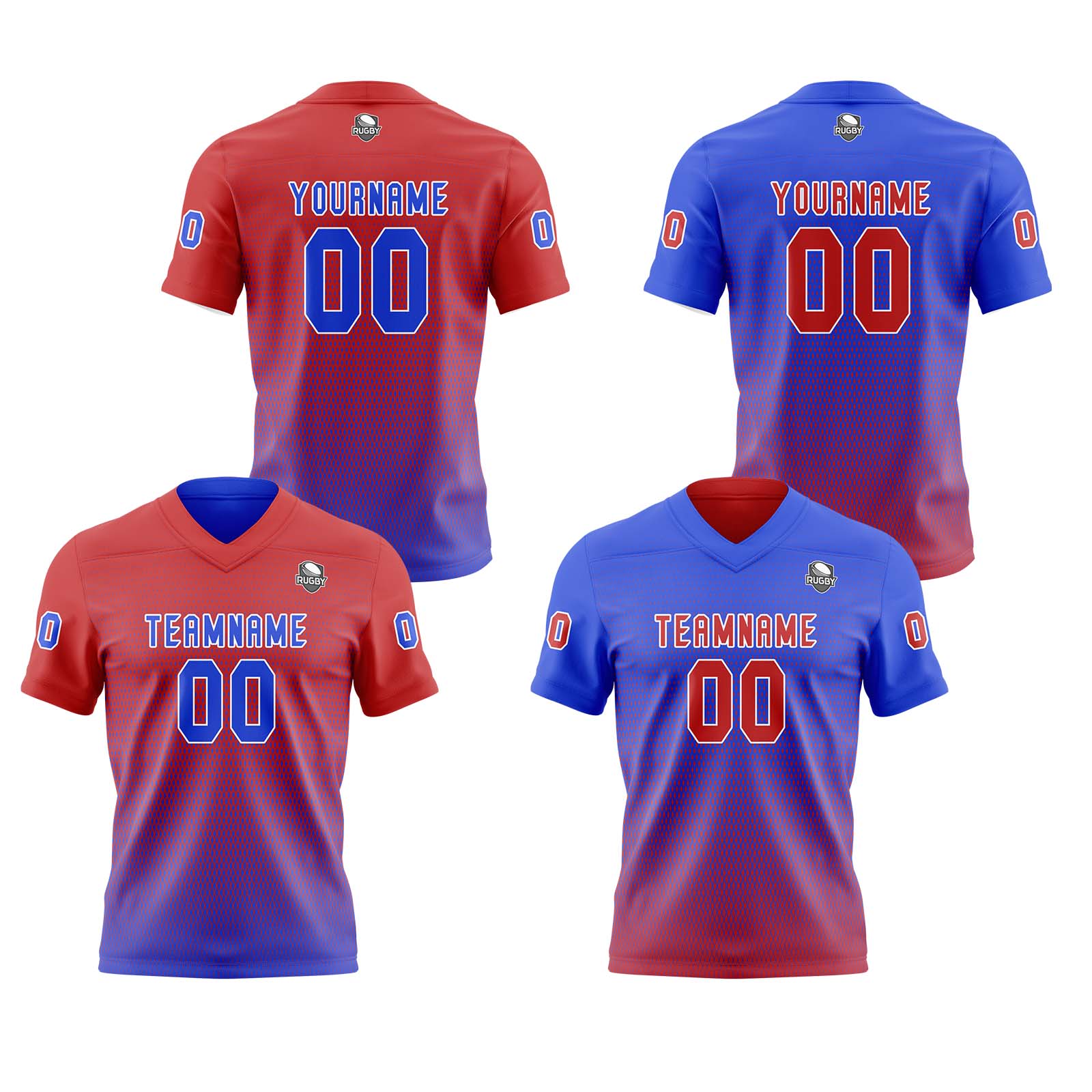 Custom Red Blue Reversible Football Jersey Personalized Gradient Football Shirts for Men Printed Team Name Number Logo