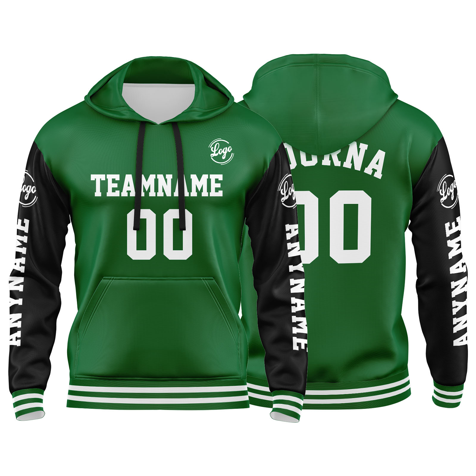 Custom Green Black Hoodie Personalized Mens Pullover Hoodie Printed Team Name Number Logo for Women