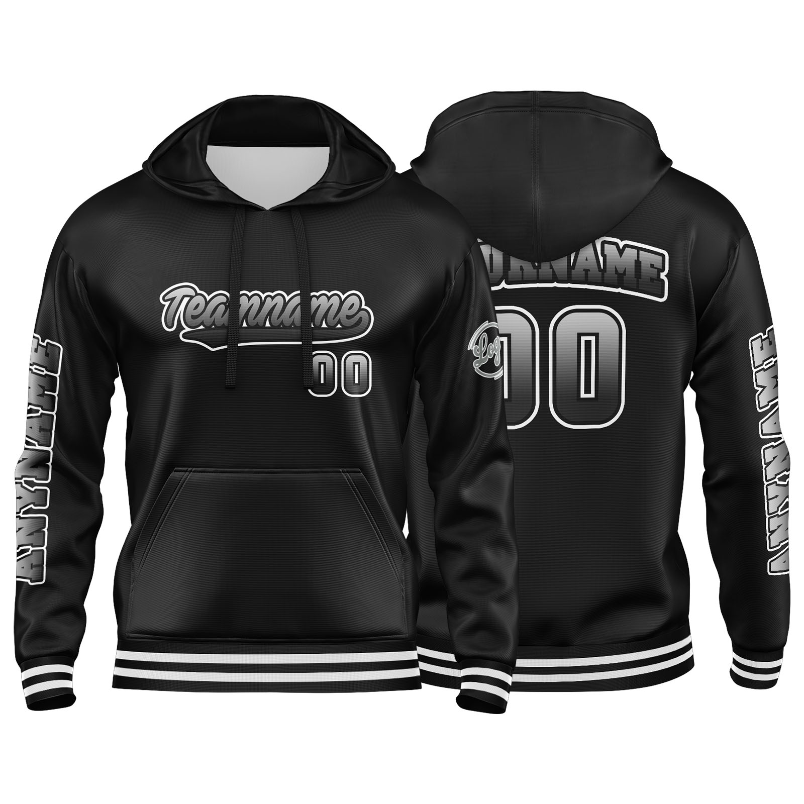 Custom White Black Hoodie Personalized Mens Pullover Hoodie Printed Team Name Number Logo for Women