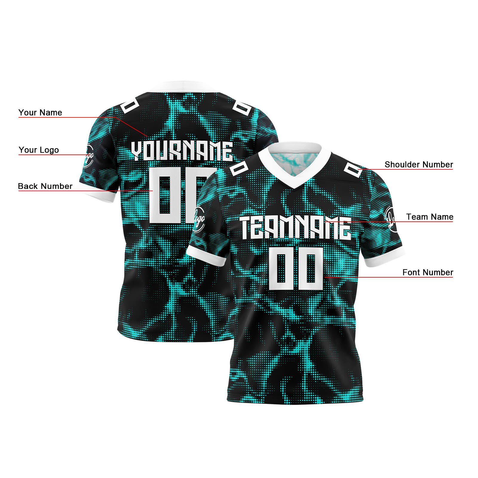 Custom Tiffany Blue Reversible Football Jersey Personalized Gradient Football Shirts for Men Printed Team Name Number Logo