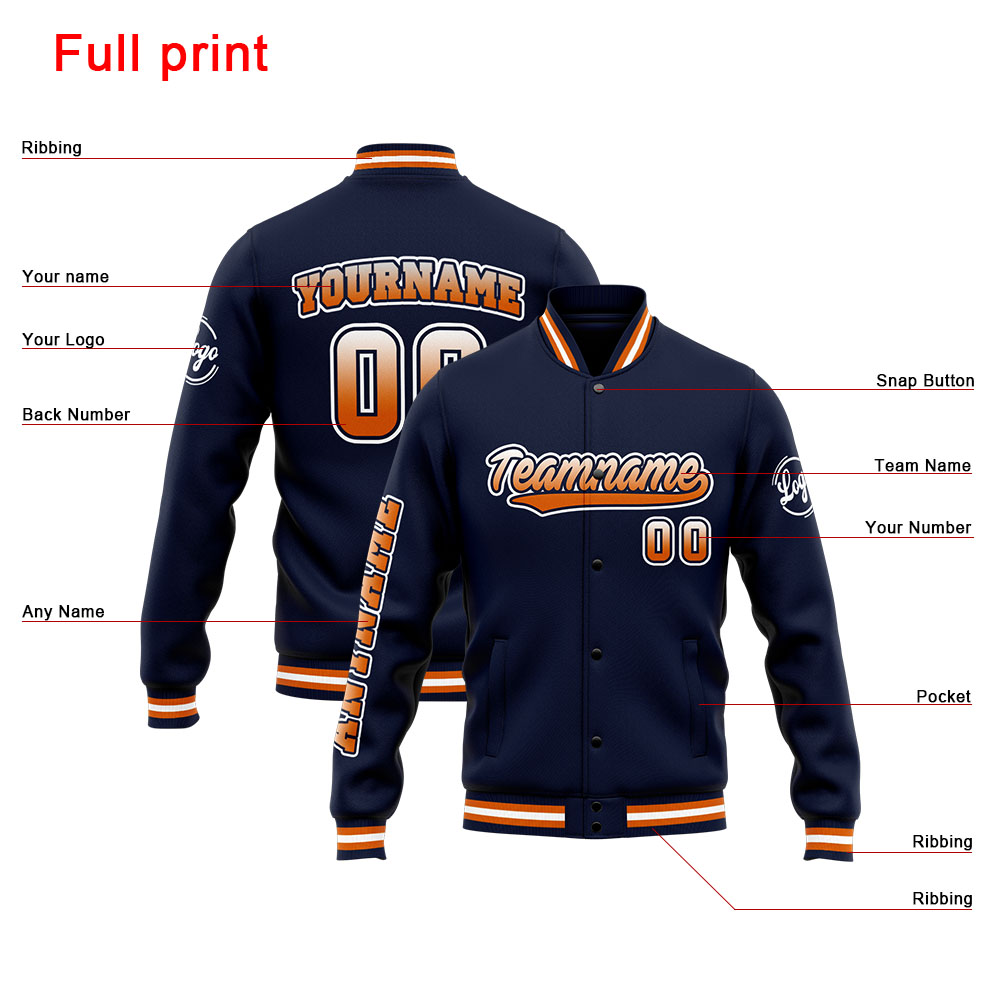 Custom Navy Orange Varsity Jacket for Men Women and Youth with Personalized Letterman Jacket 