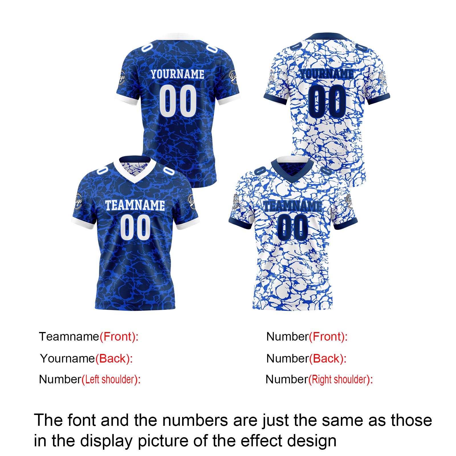 Custom Blue White Reversible Football Jersey Personalized Gradient Football Shirts for Men Printed Team Name Number Logo