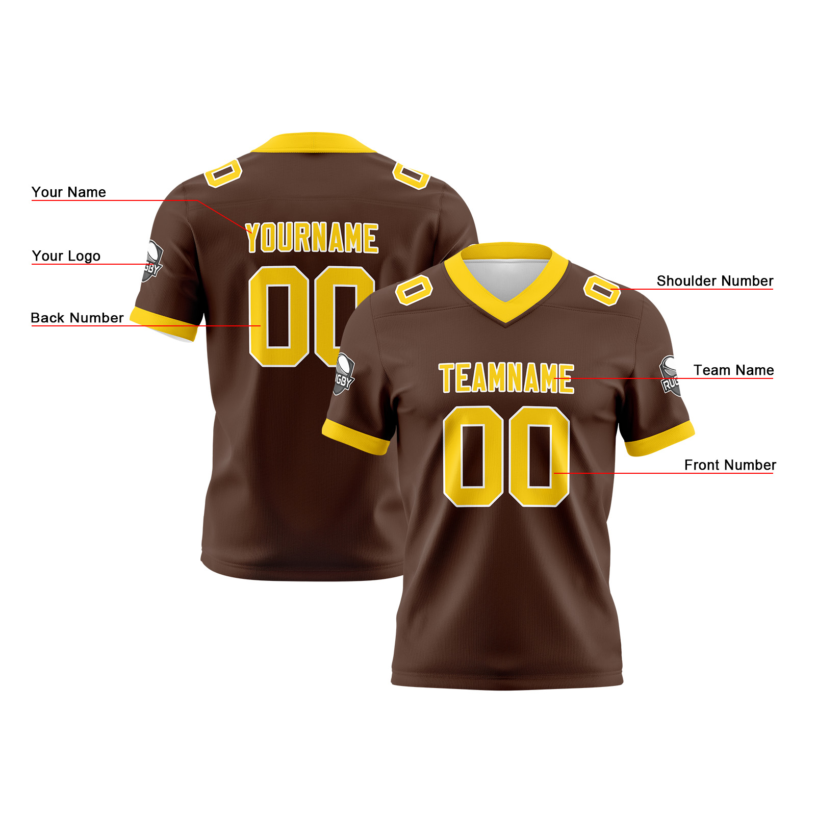 Custom Brown Yellow Football Jersey Personalized Football Shirts for Men Printed Team Name Number Logo