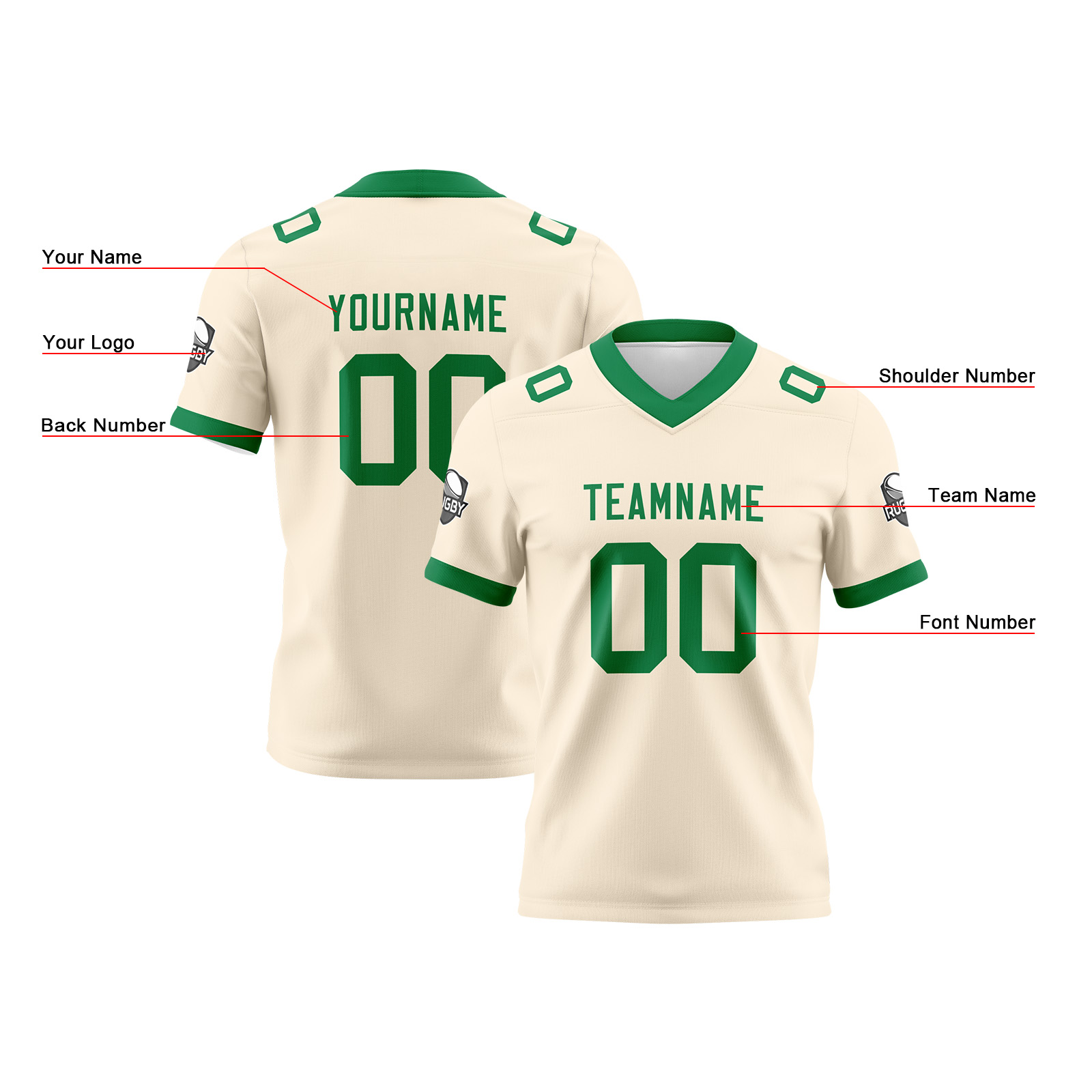 Custom Cream Green Football Jersey Personalized Football Shirts for Men Printed Team Name Number Logo