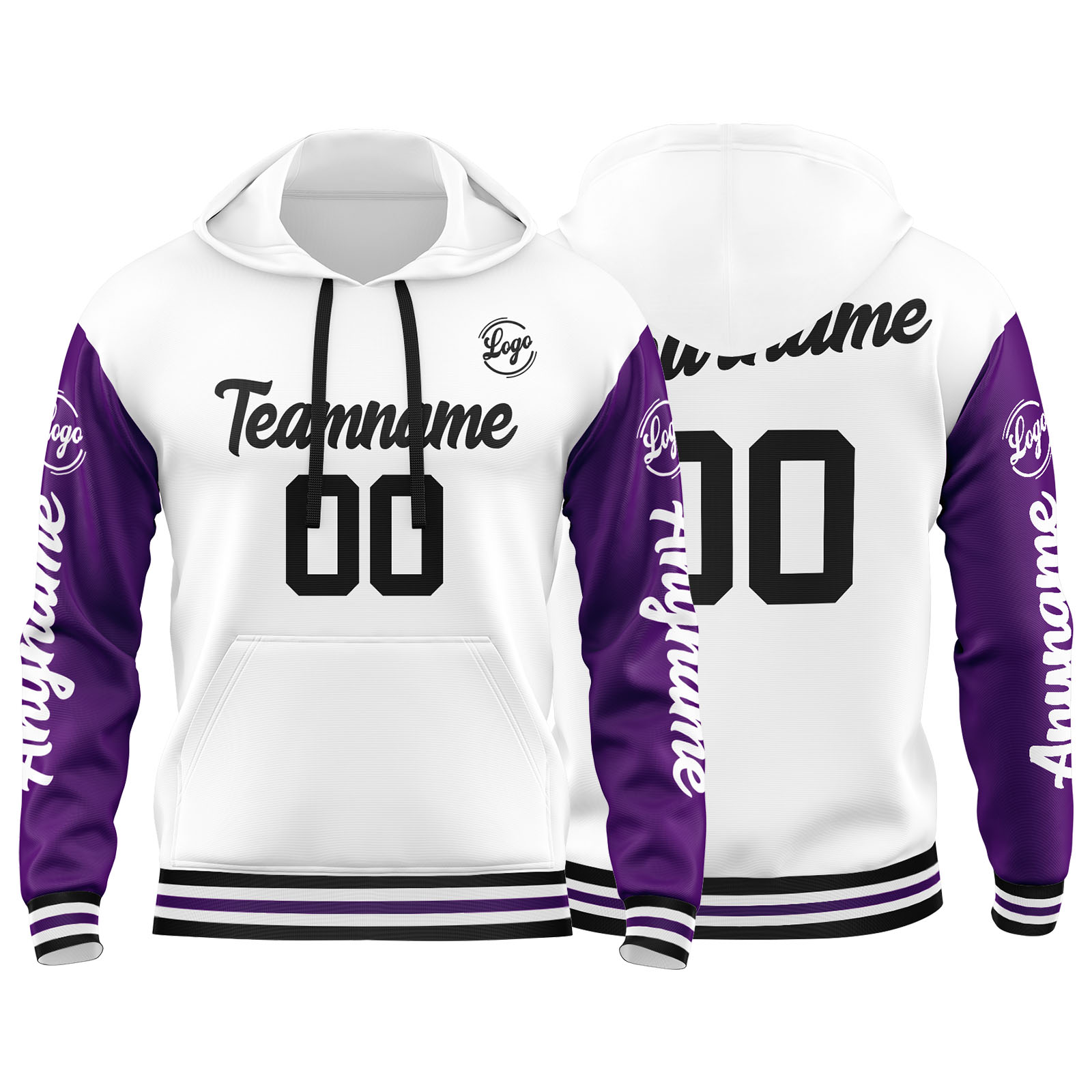 Custom Purple White Hoodie Personalized Mens Pullover Hoodie Printed Team Name Number Logo for Women