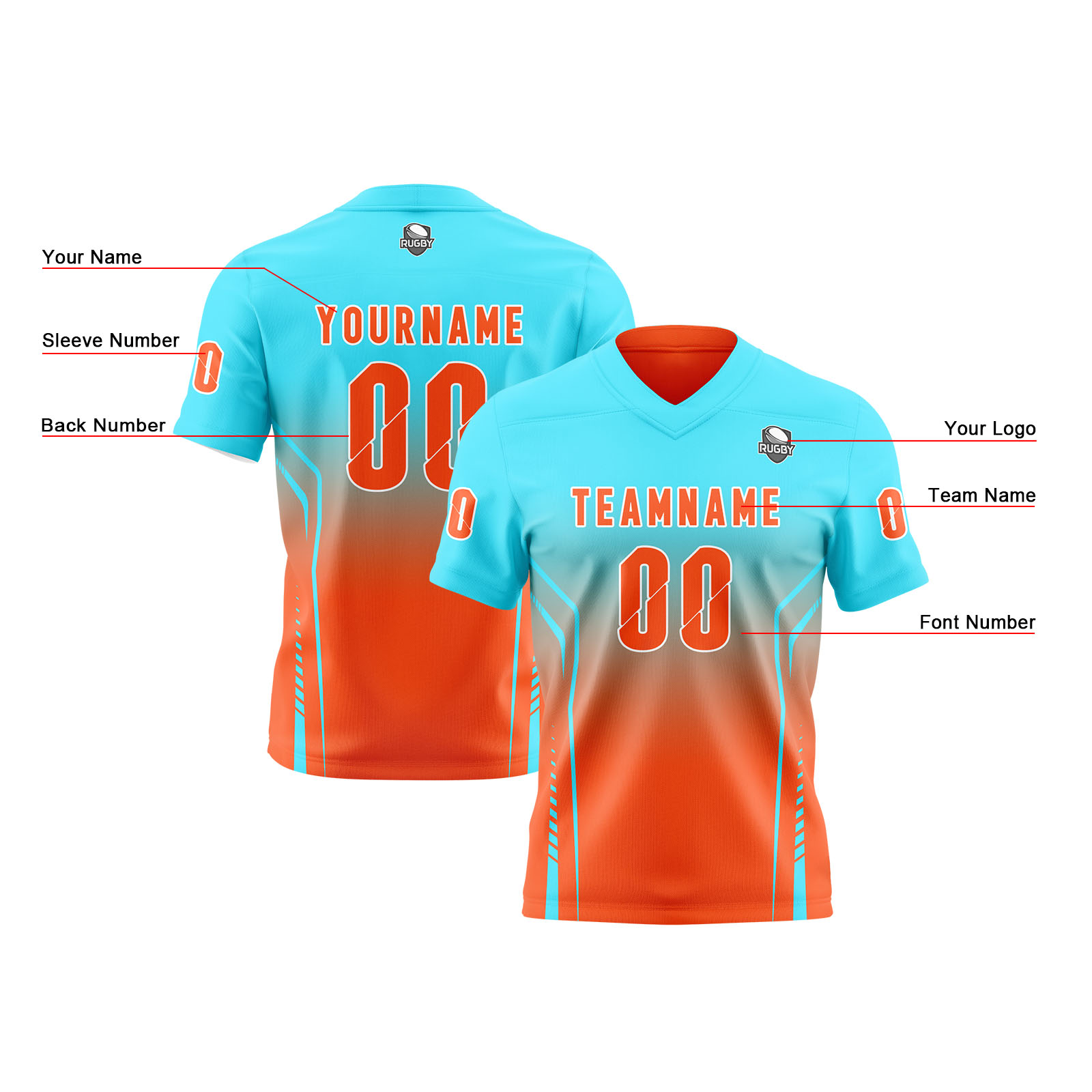 Custom Orange Cyan Reversible Football Jersey Personalized Gradient Football Shirts for Men Printed Team Name Number Logo