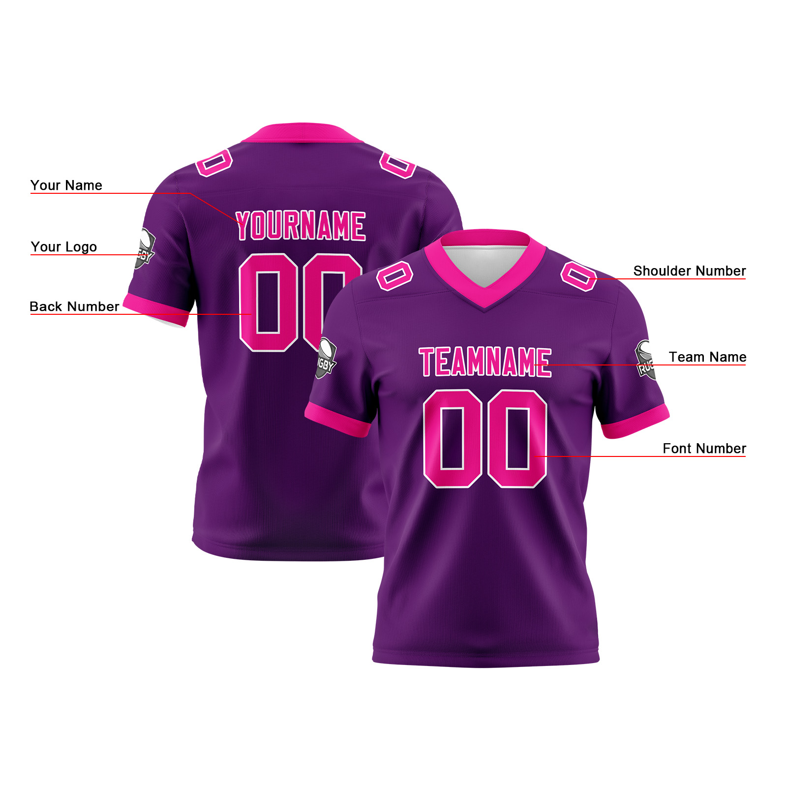 Custom Purple Pink Football Jersey Personalized Football Shirts for Men Printed Team Name Number Logo