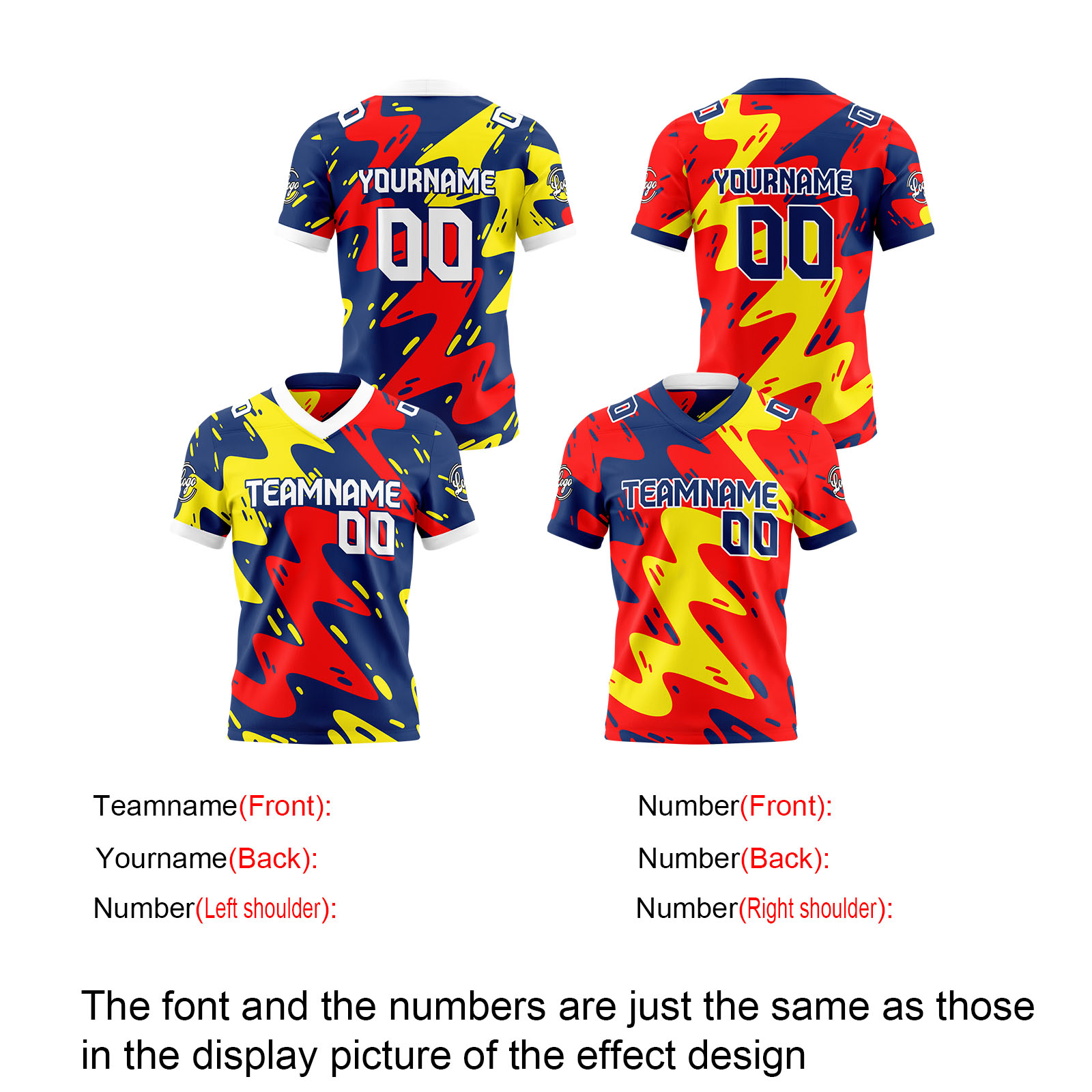 Custom Blue Red Reversible Football Jersey Personalized Gradient Football Shirts for Men Printed Team Name Number Logo
