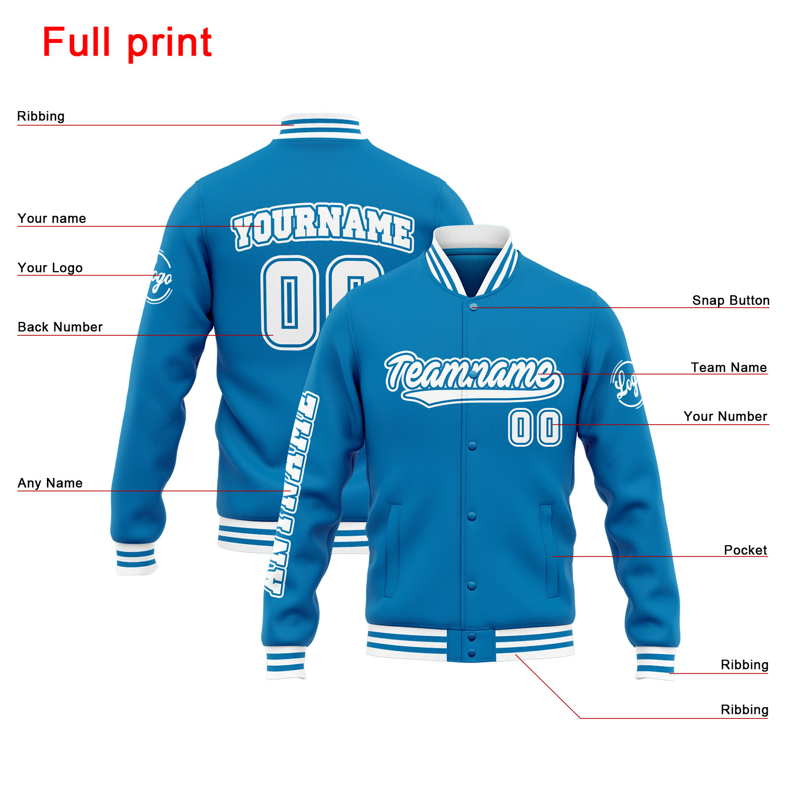 Custom Blue Varsity Jacket for Men Women and Youth with Personalized Letterman Jacket 