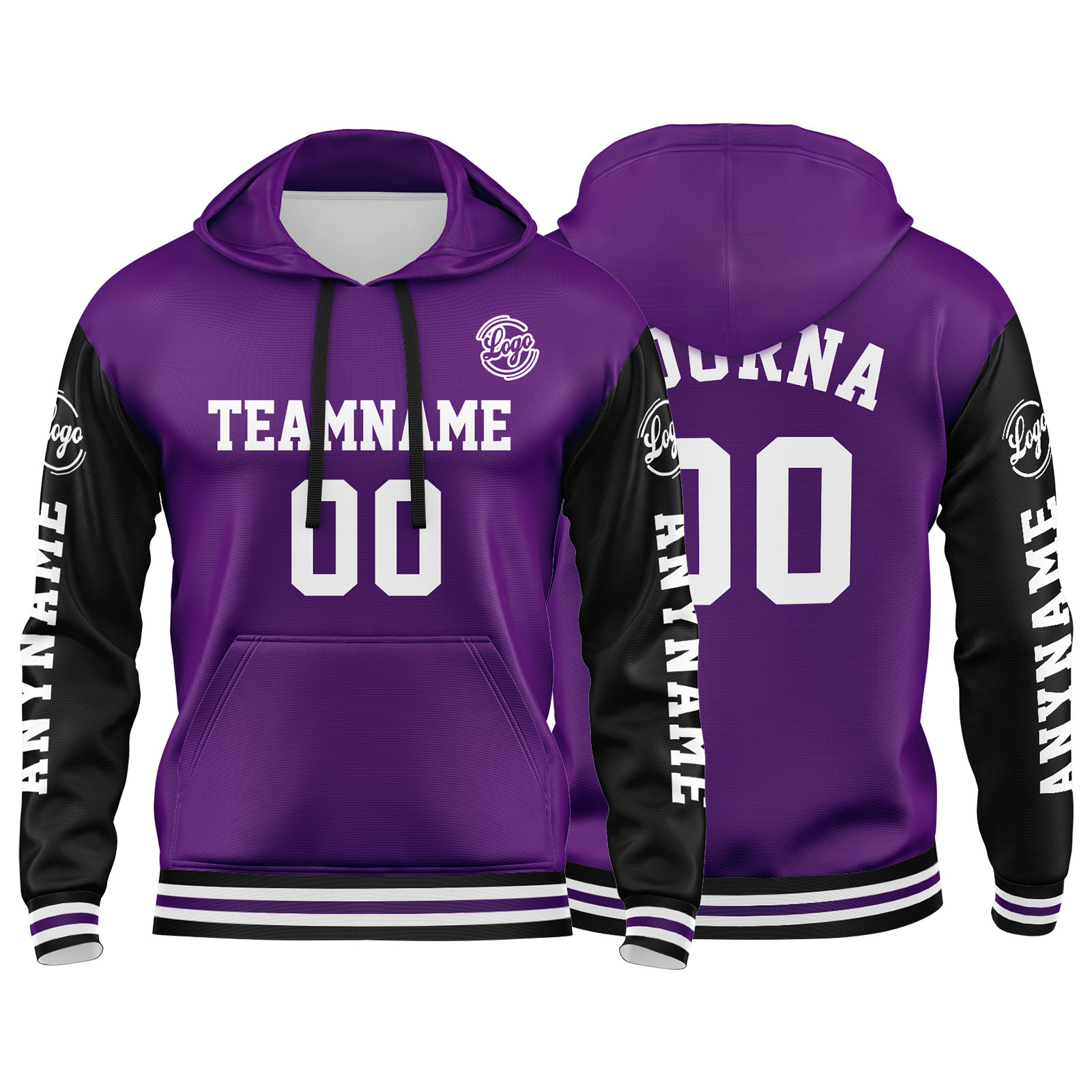 Custom Purple Black  Hoodie Personalized Mens Pullover Hoodie Printed Team Name Number Logo for Women