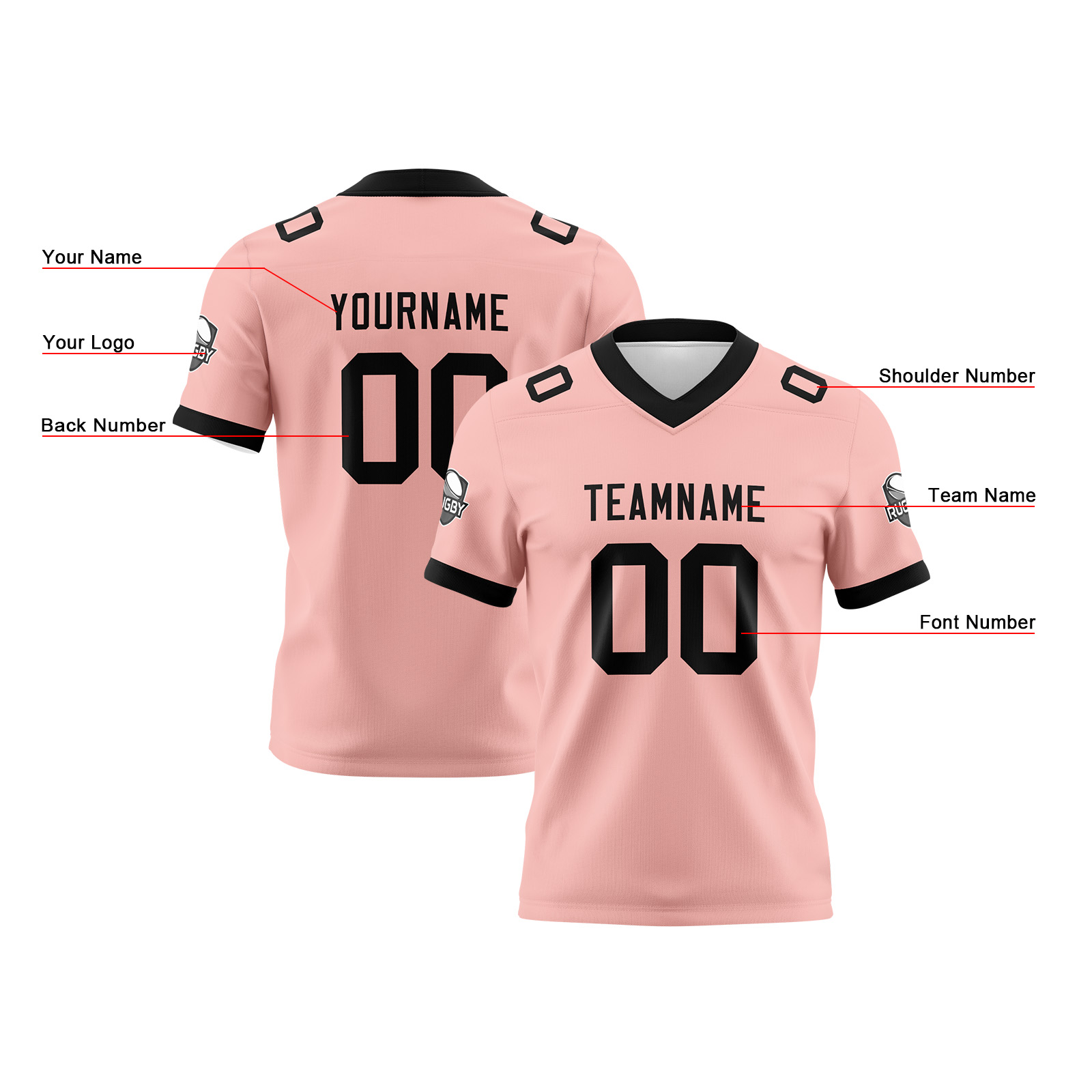 Custom Pink Black Football Jersey Personalized Football Shirts for Men Printed Team Name Number Logo