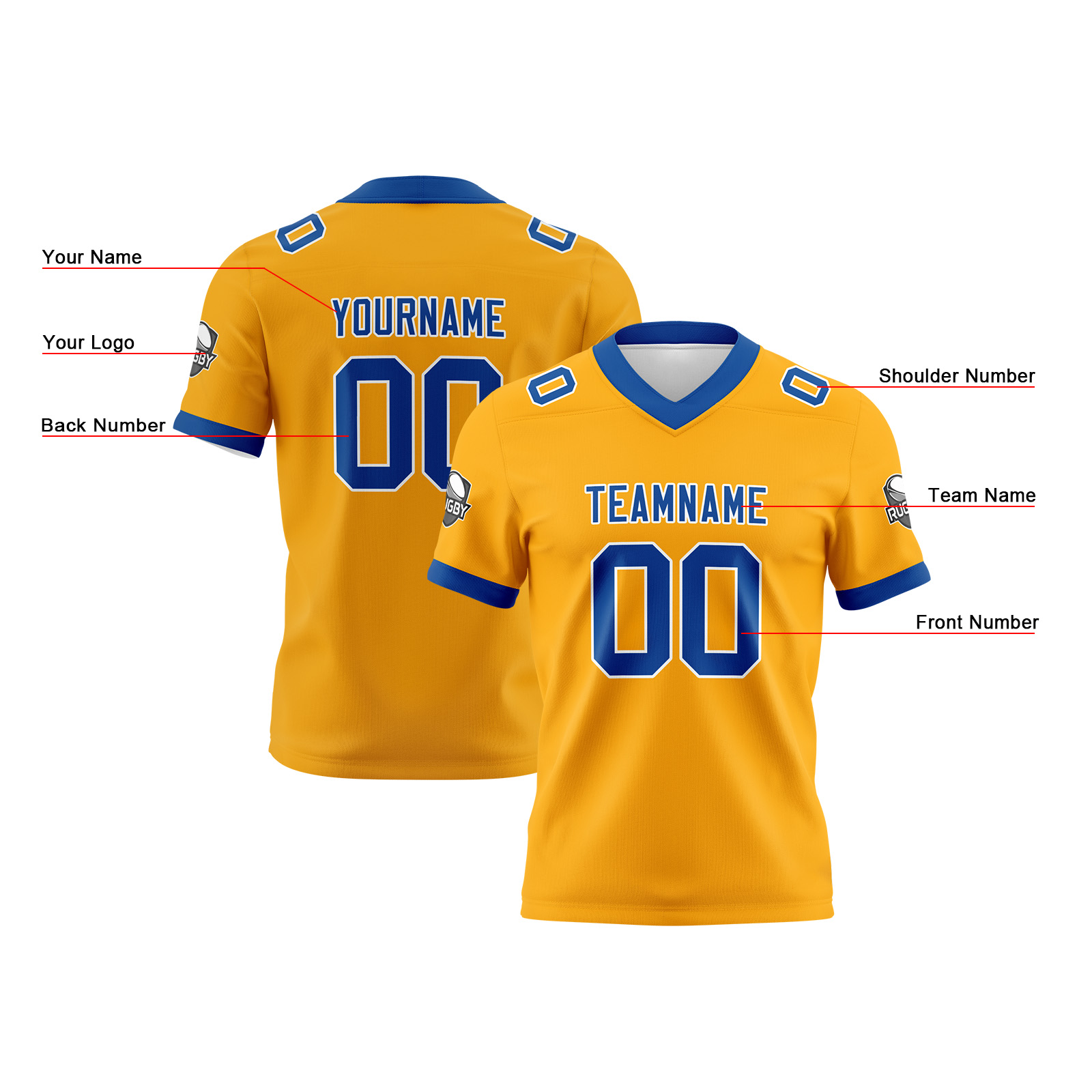 Custom Yellow Blue Football Jersey Personalized Football Shirts for Men Printed Team Name Number Logo
