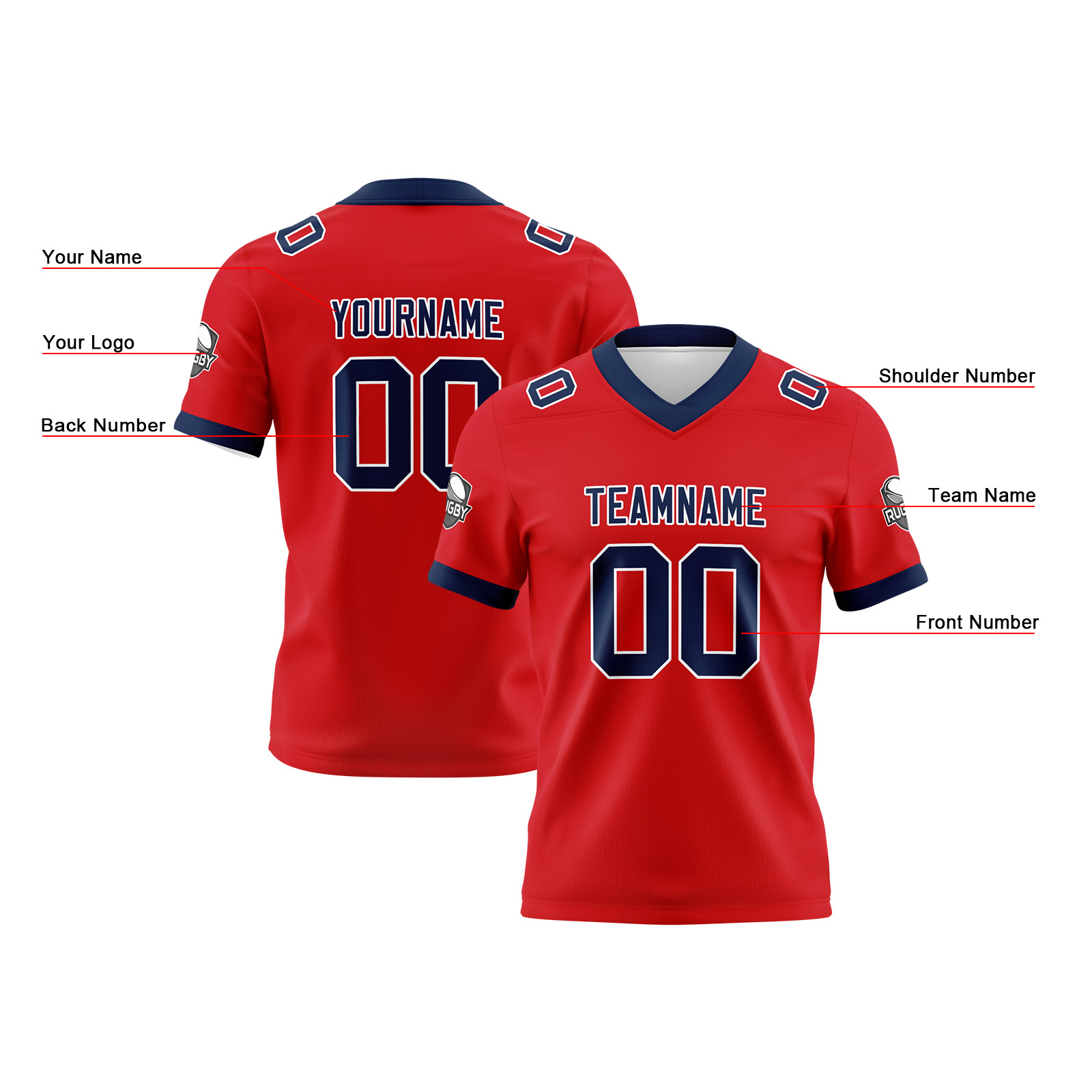 Custom Red Navy Football Jersey Personalized Football Shirts for Men Printed Team Name Number Logo