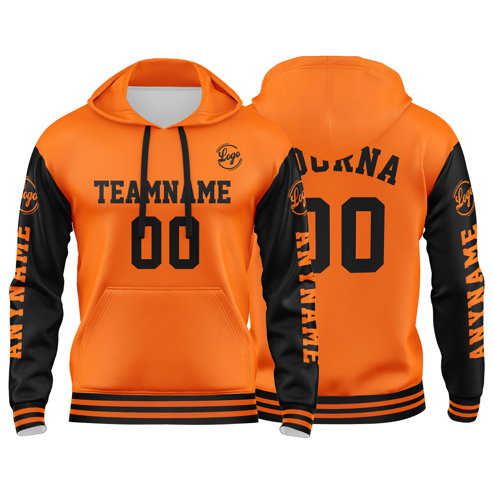 Custom Orange Black Hoodie Personalized Mens Pullover Hoodie Printed Team Name Number Logo for Women