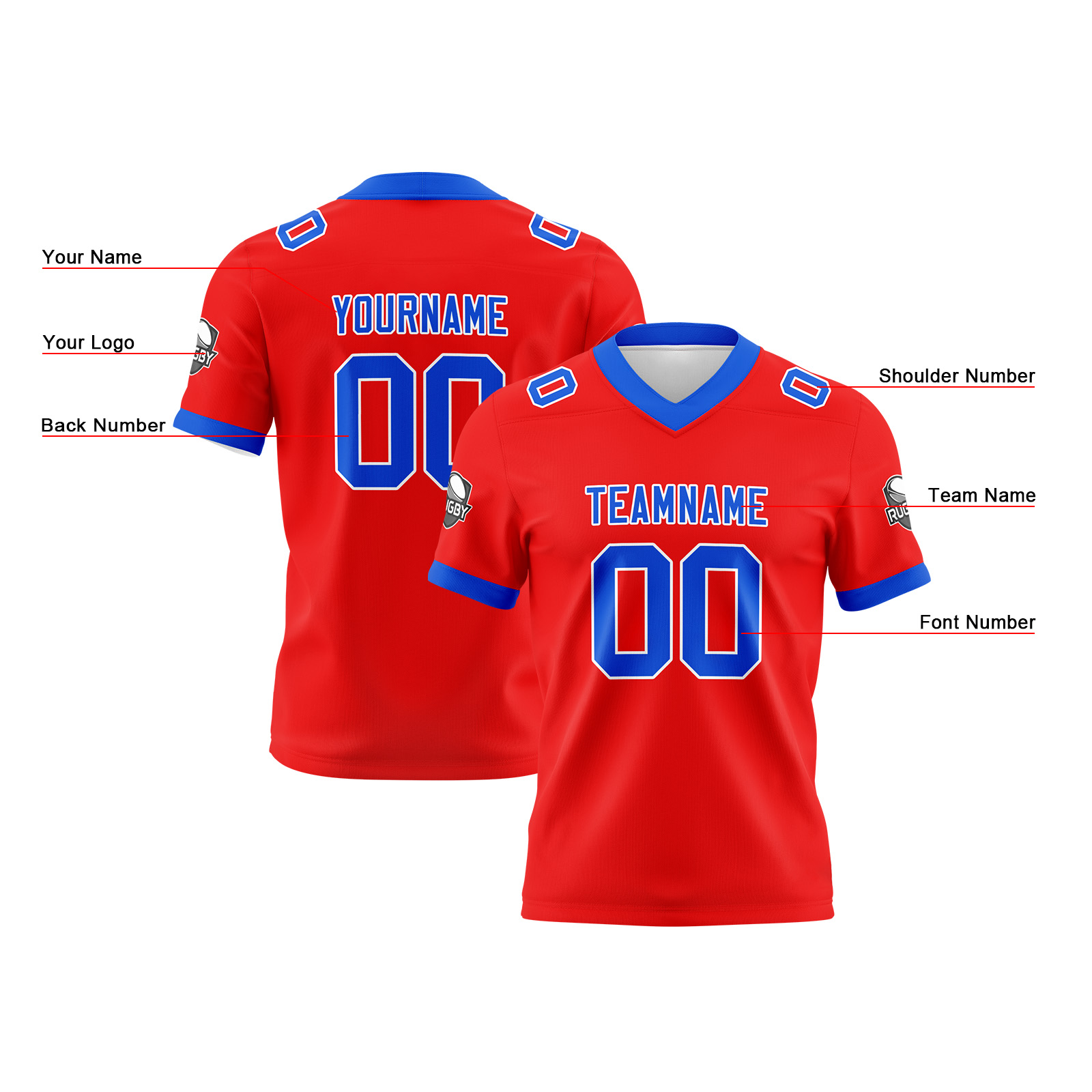 Custom Red Blue Football Jersey Personalized Football Shirts for Men Printed Team Name Number Logo