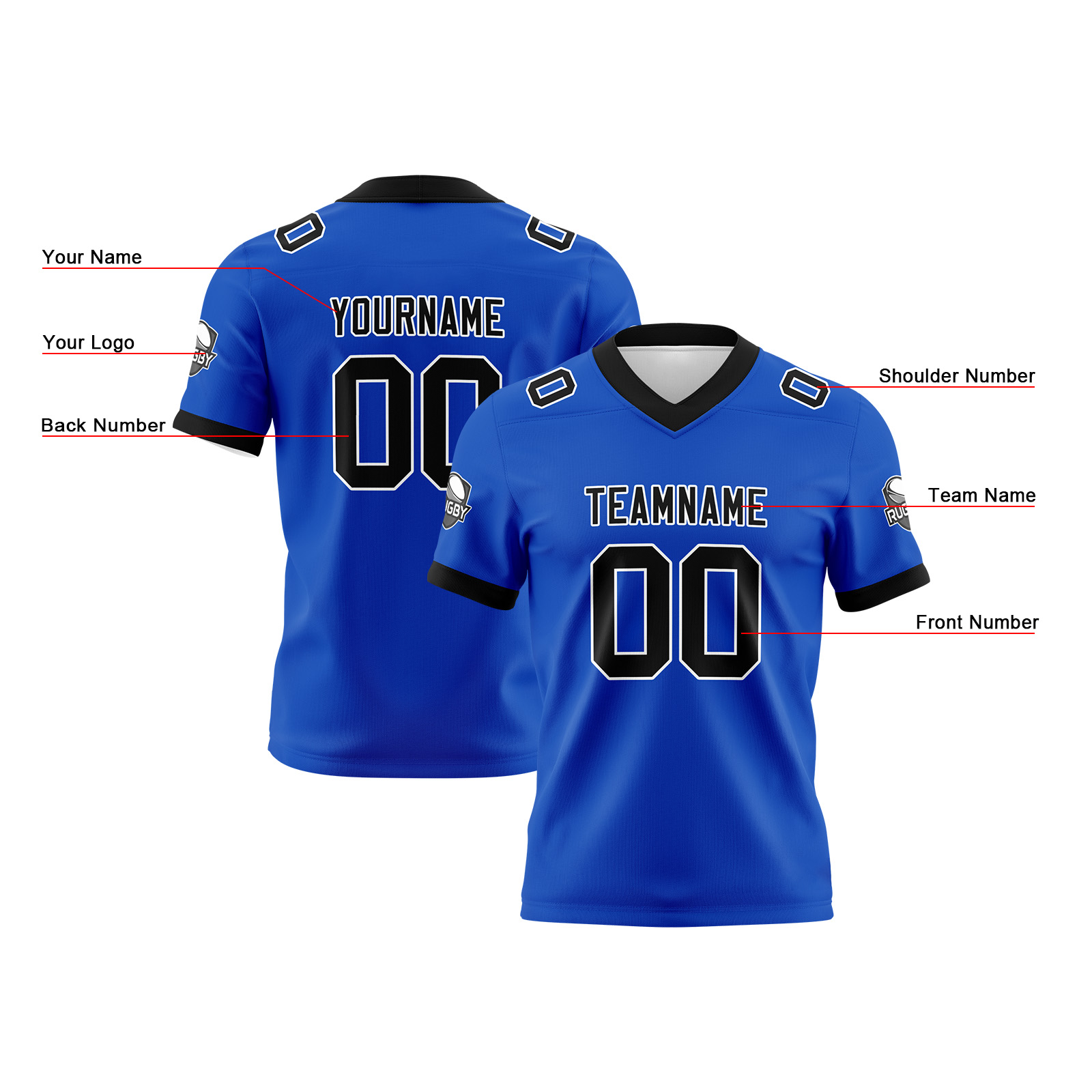 Custom Blue Black Football Jersey Personalized Football Shirts for Men Printed Team Name Number Logo