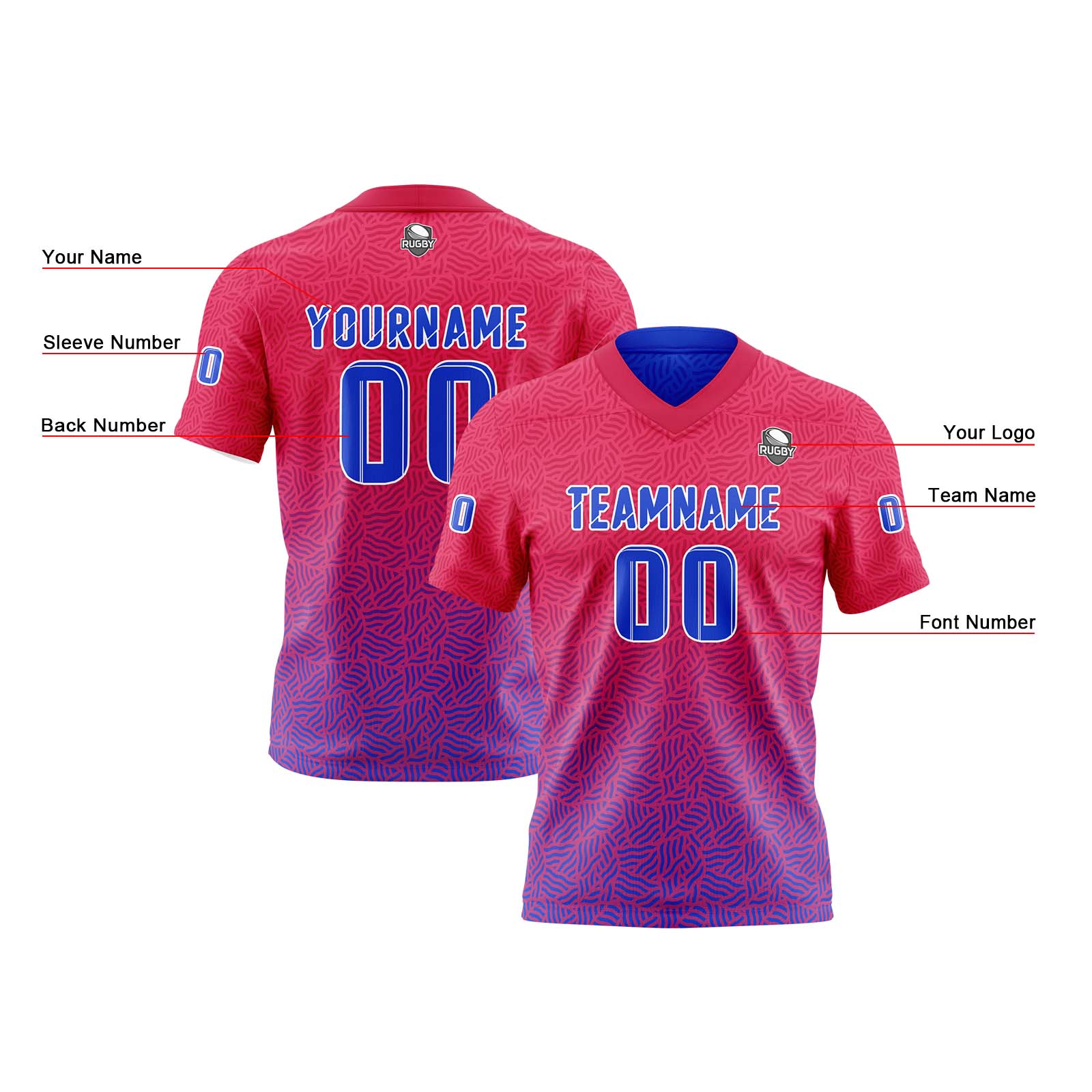 Custom Red Blue Reversible Football Jersey Personalized Gradient Football Shirts for Men Printed Team Name Number Logo