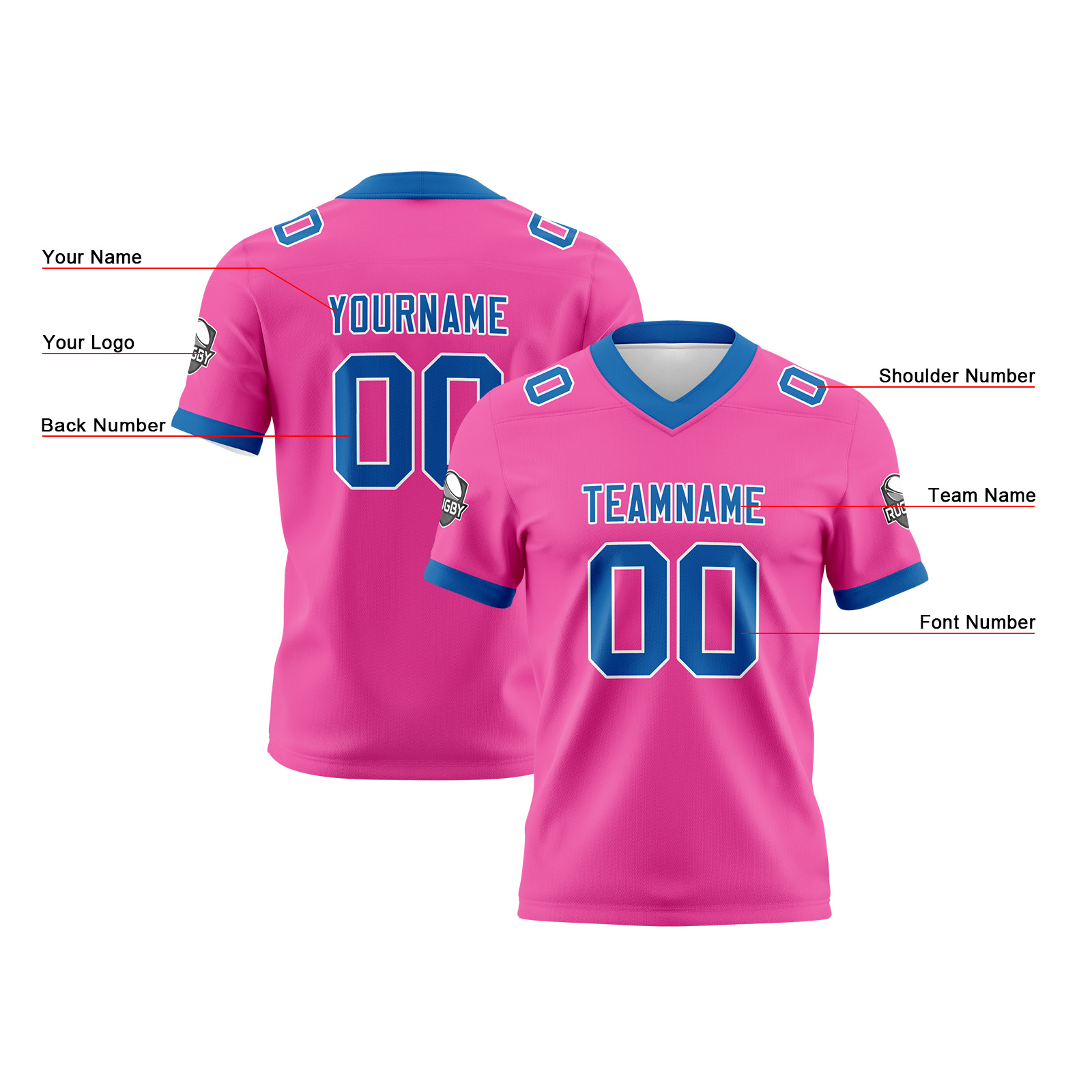 Custom Pink Blue Football Jersey Personalized Football Shirts for Men Printed Team Name Number Logo